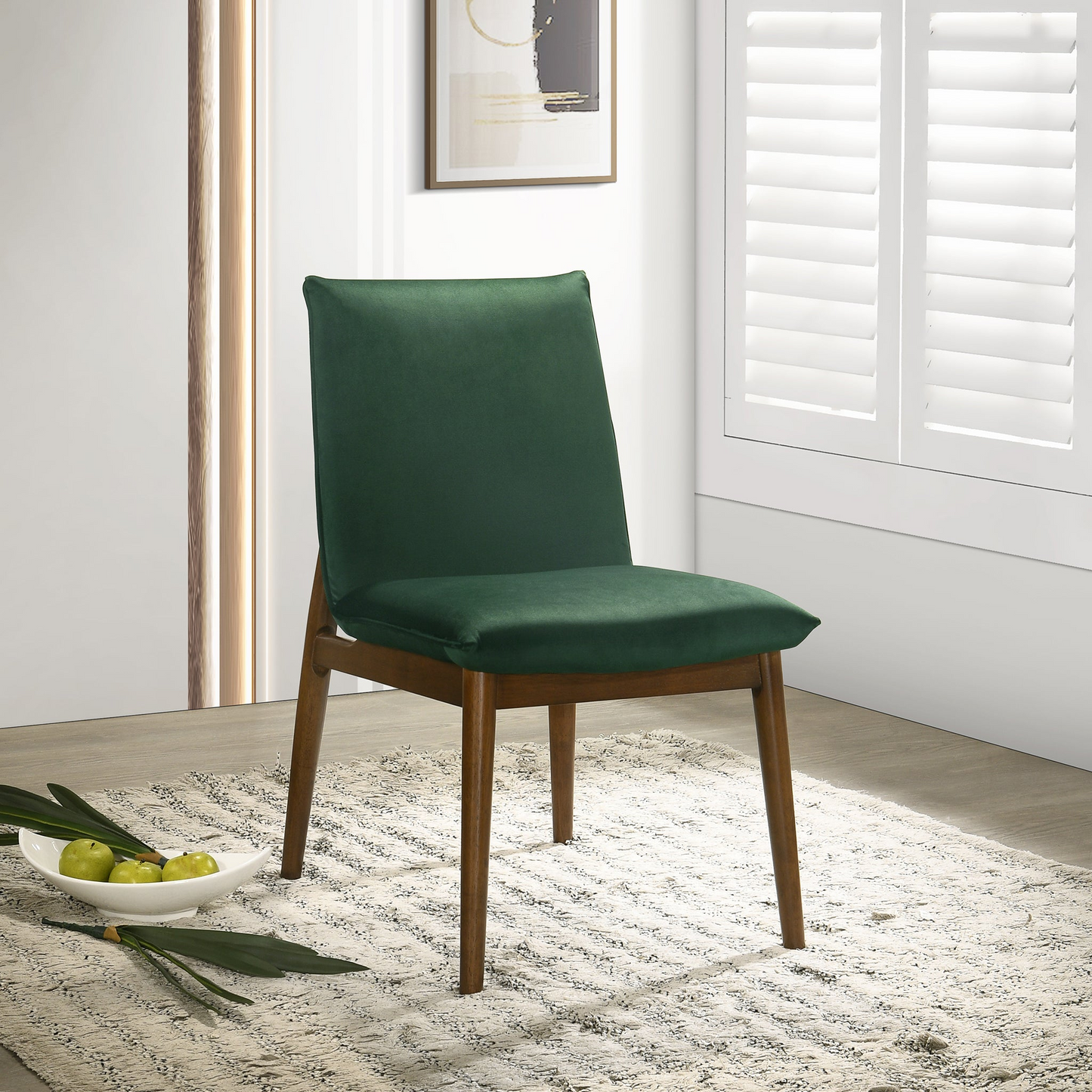 Dark green velvet dining chair with solid wood frame modern design