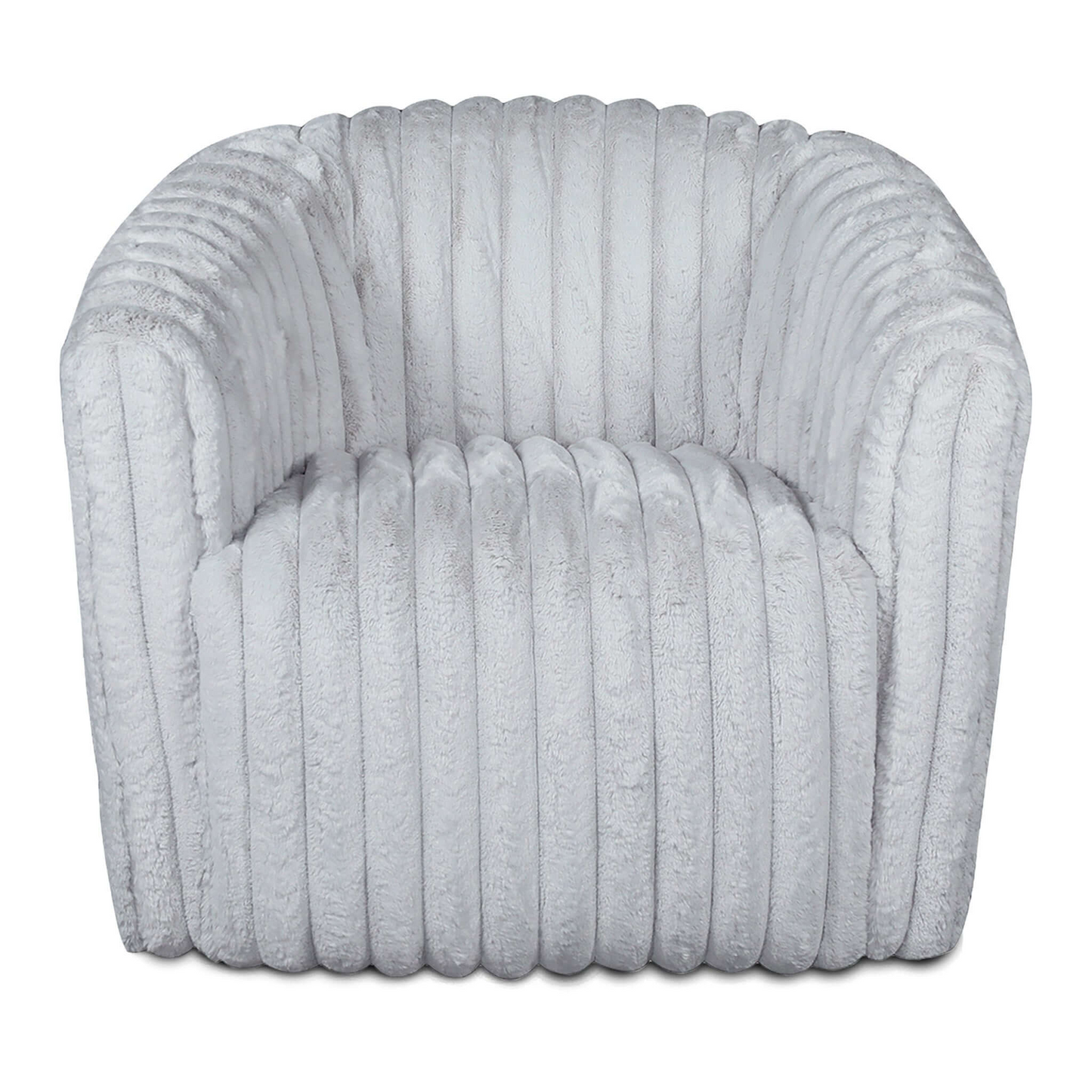 Plush gray armchair with vertical channel tufting for cozy seating