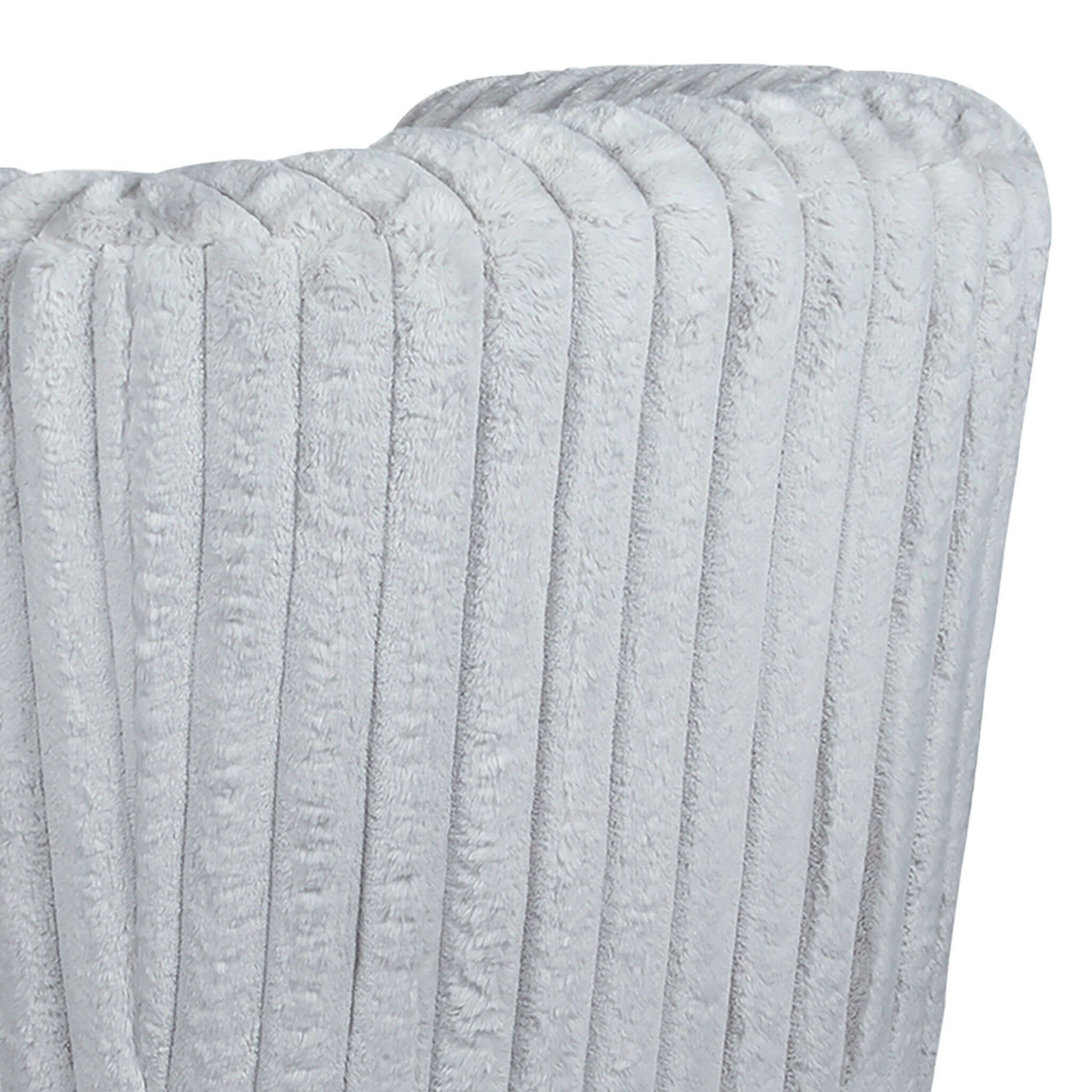 Light grey plush throw blanket with vertical ribbed texture