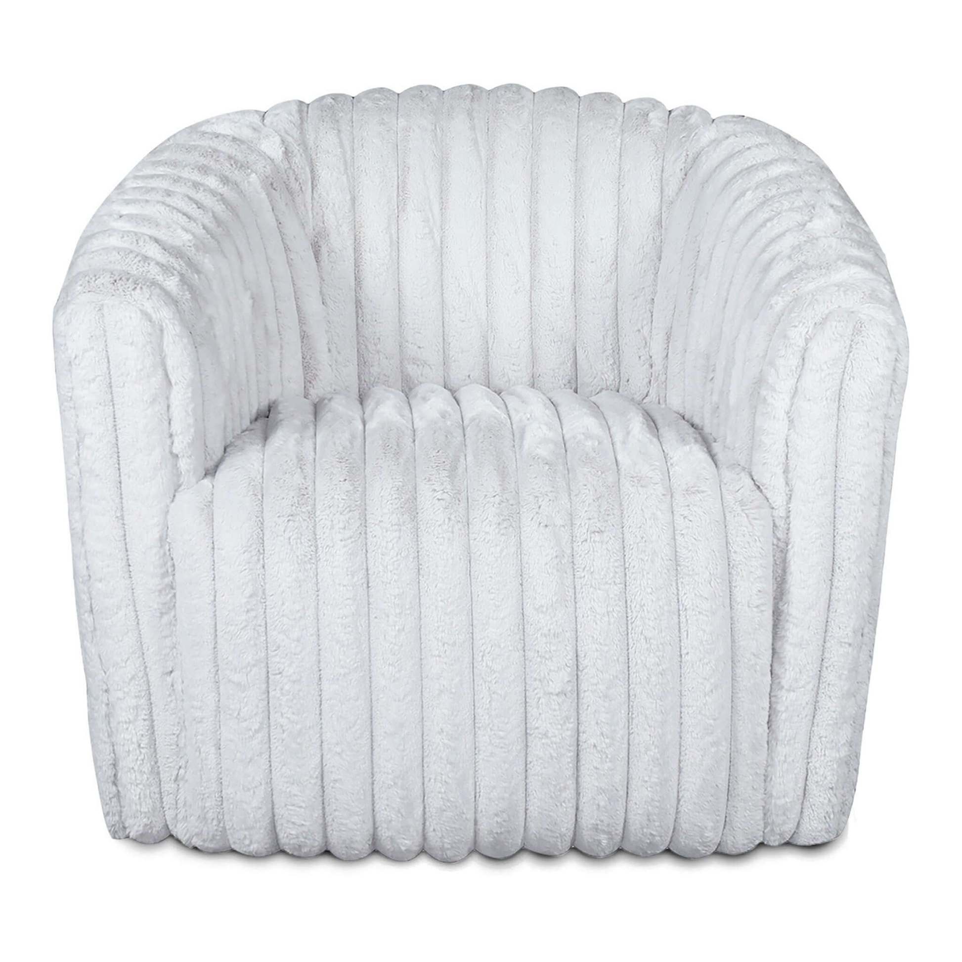 Plush white armchair with vertical ribbed texture perfect for a cozy living room accent