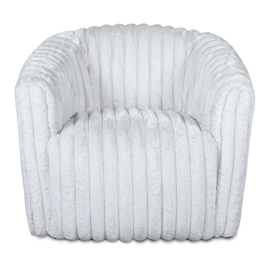Plush white armchair with vertical ribbed texture perfect for a cozy living room accent