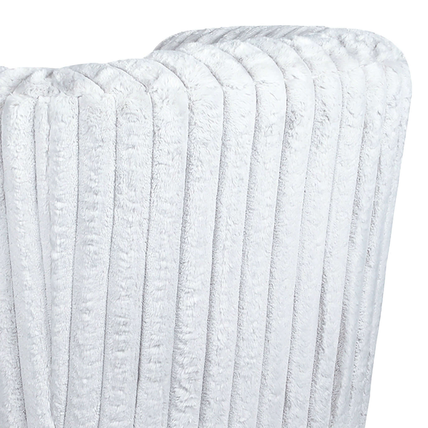 Closeup of a white plush ribbed fabric perfect for cozy blankets and throws