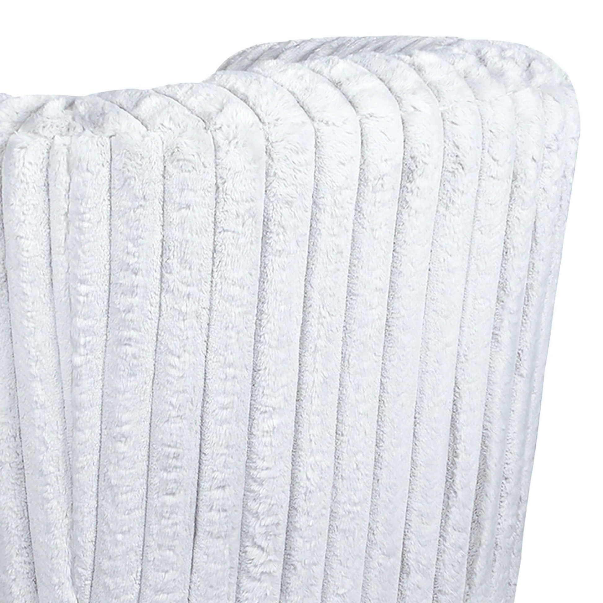 Closeup of a white plush ribbed fabric perfect for cozy blankets and throws
