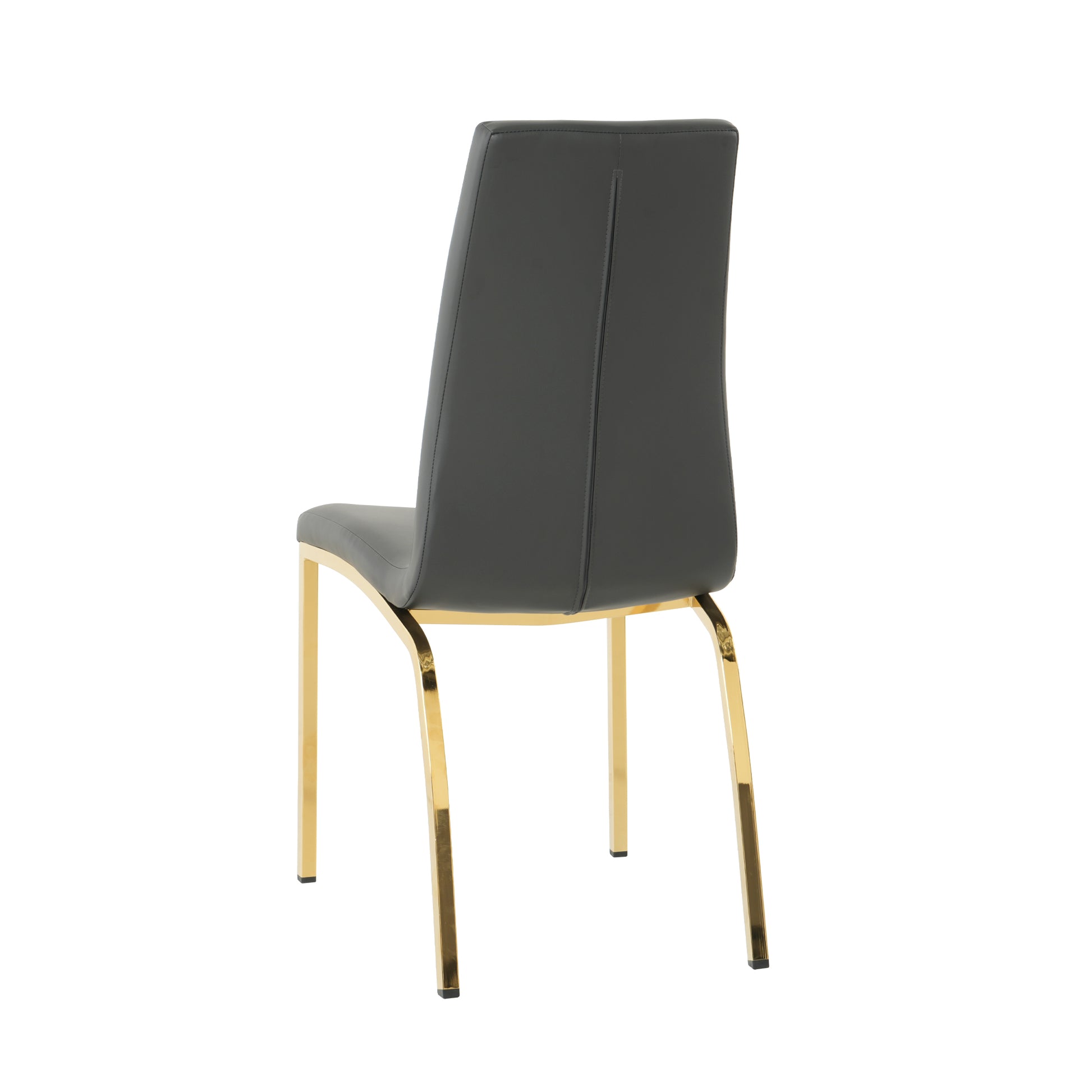 Dark grey faux leather dining chair with elegant gold metal legs