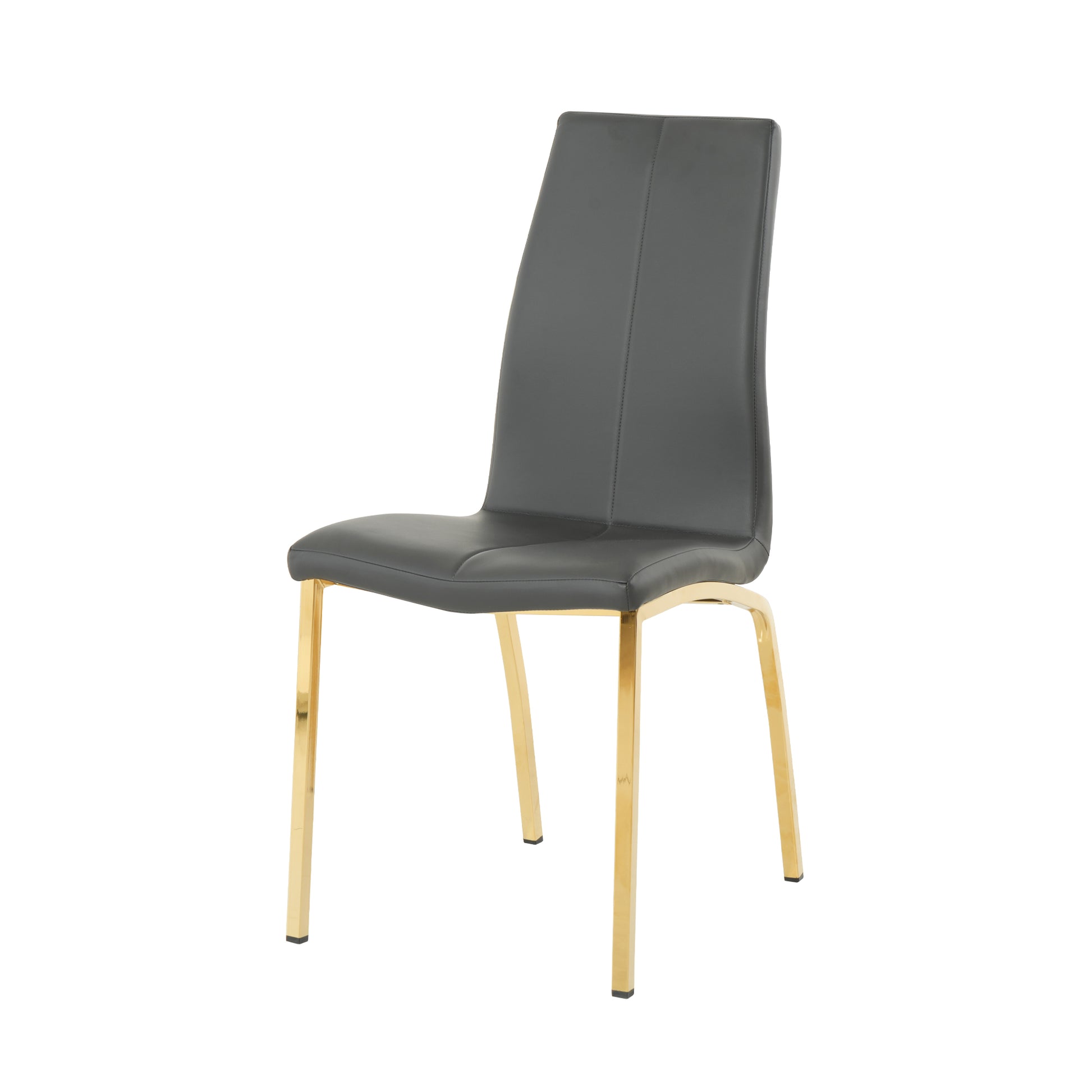 Modern grey faux leather dining chair with sleek gold legs