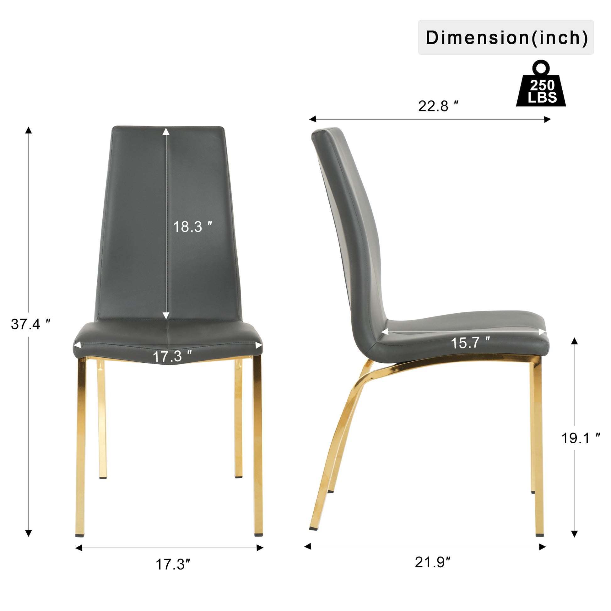 Modern gray faux leather dining chair with gold metal legs  inches tall