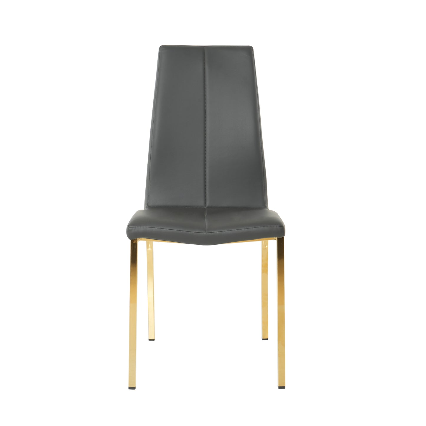 Modern dark grey faux leather dining chair with sleek gold metal legs