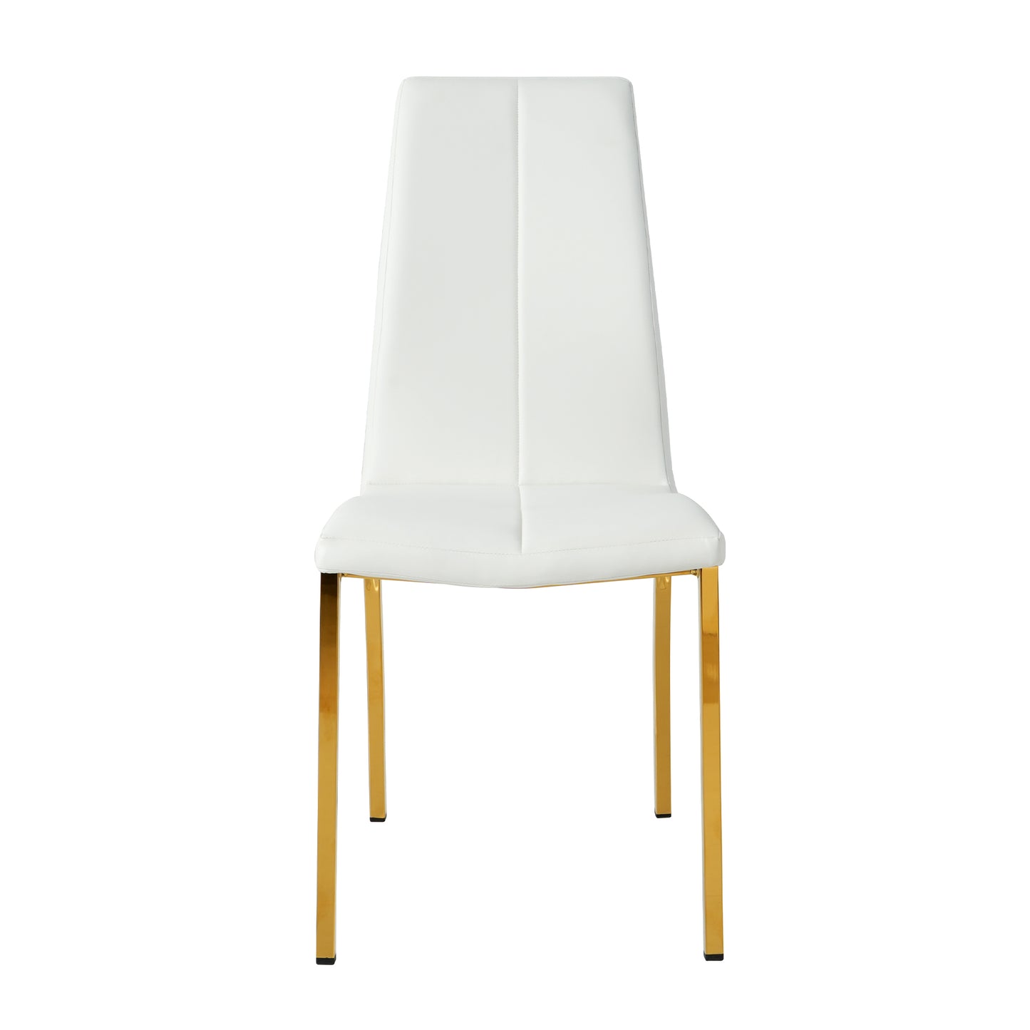White upholstered dining chair with gold metal legs