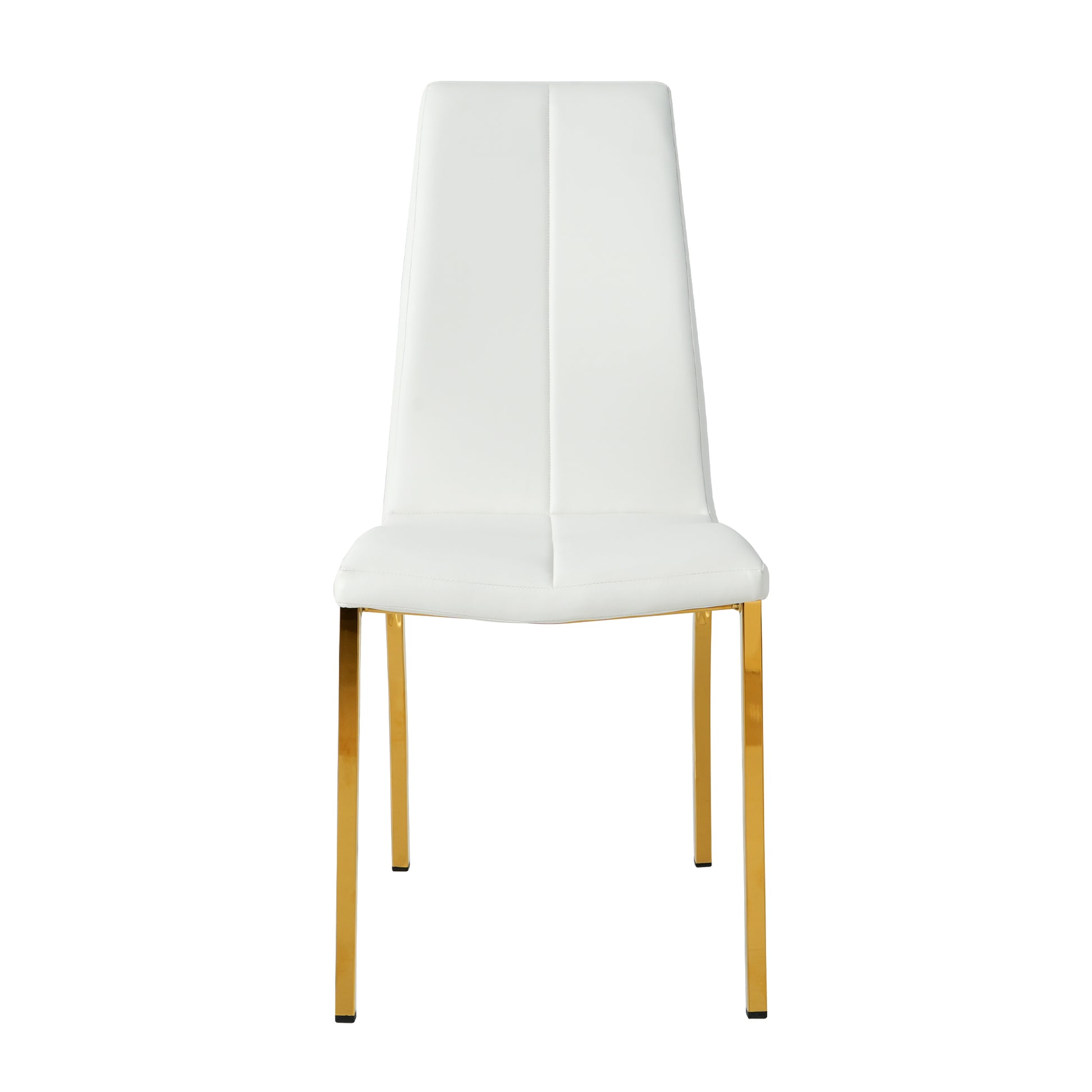 White upholstered dining chair with gold metal legs