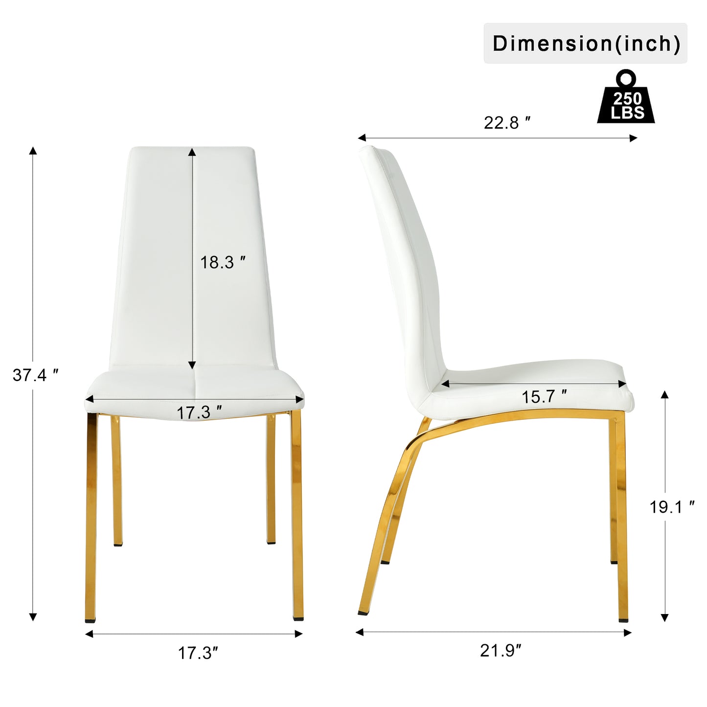 White faux leather dining chair with sleek gold legs for a modern look