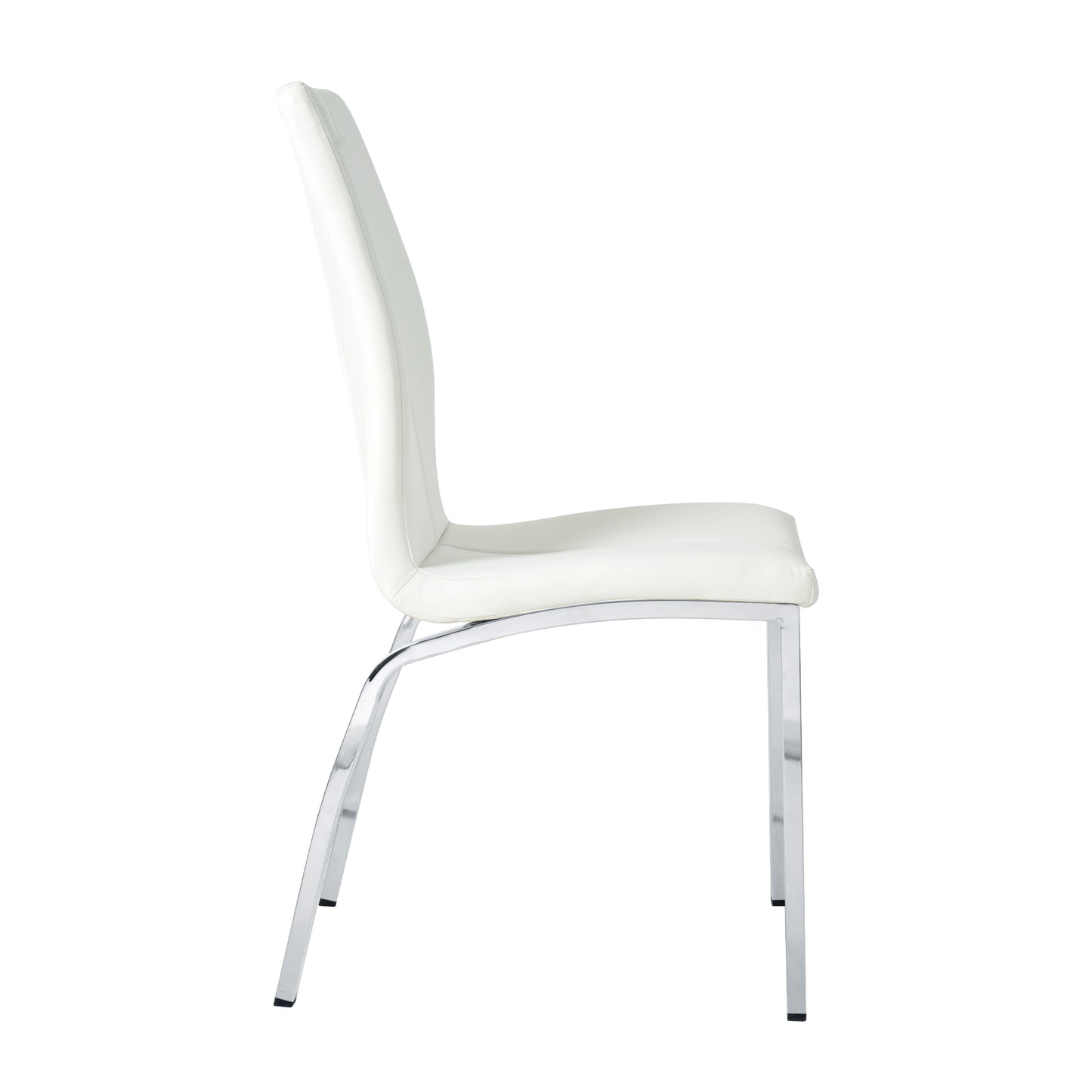 White faux leather dining chair with sleek chrome legs