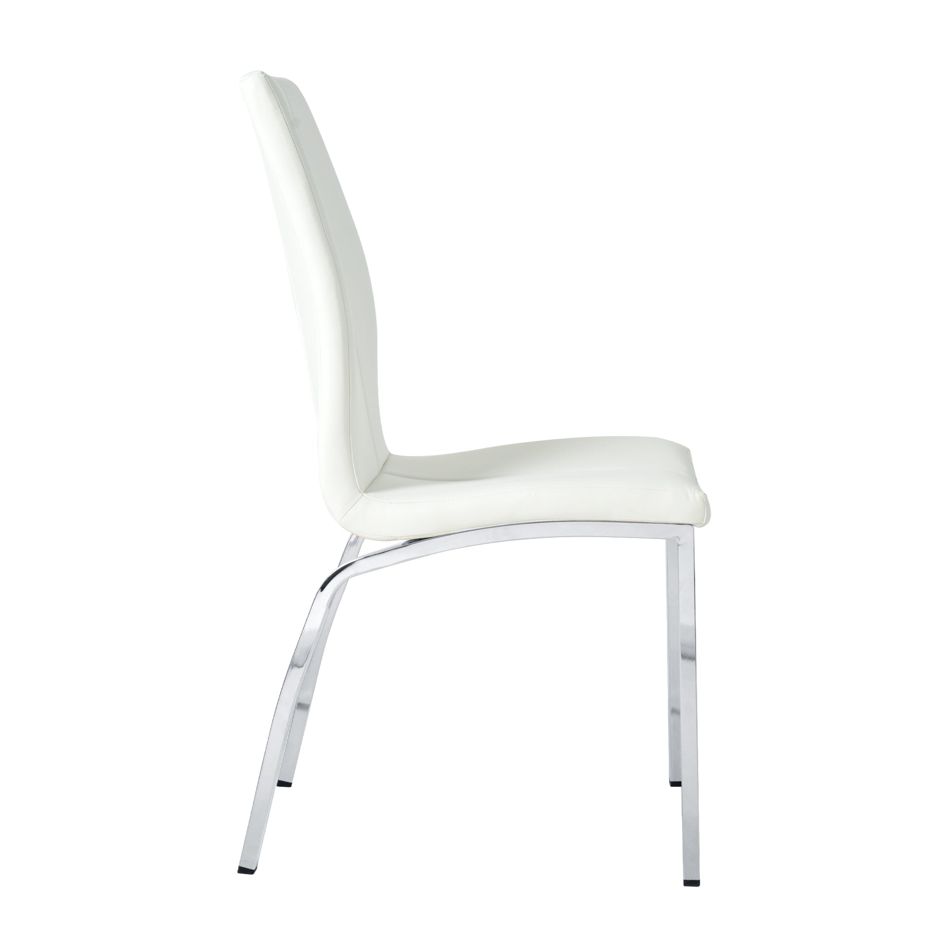 White faux leather dining chair with sleek chrome legs