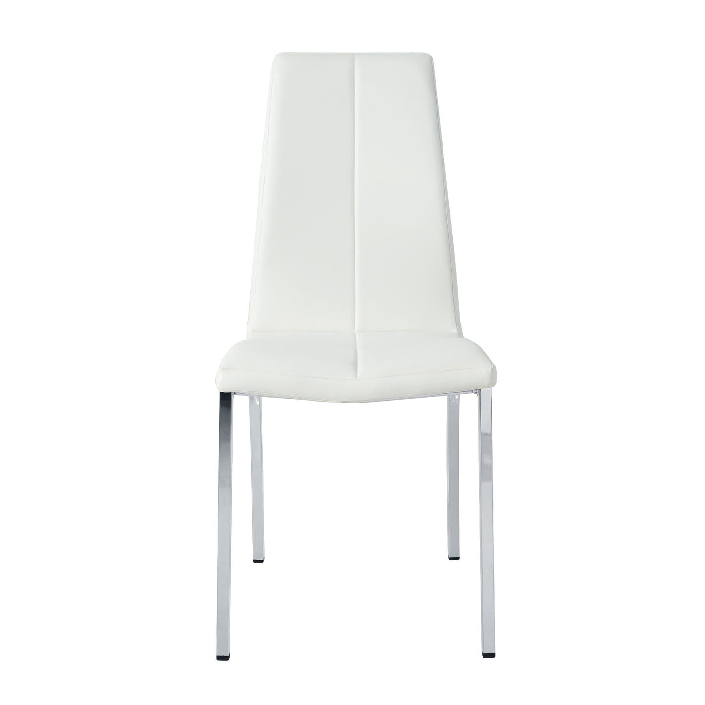 White faux leather dining chair with sleek chrome legs
