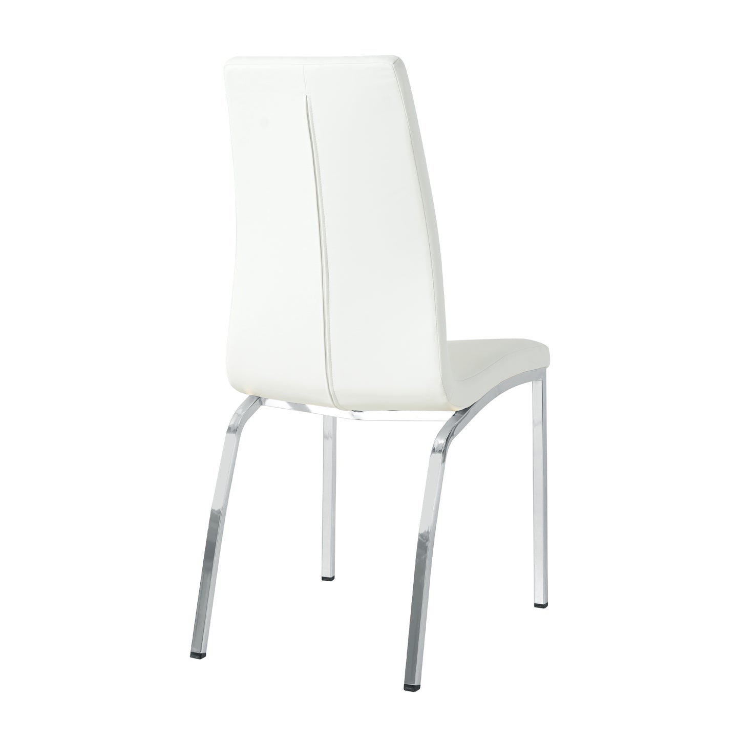 Modern white faux leather dining chair with sleek chrome legs and clean lines