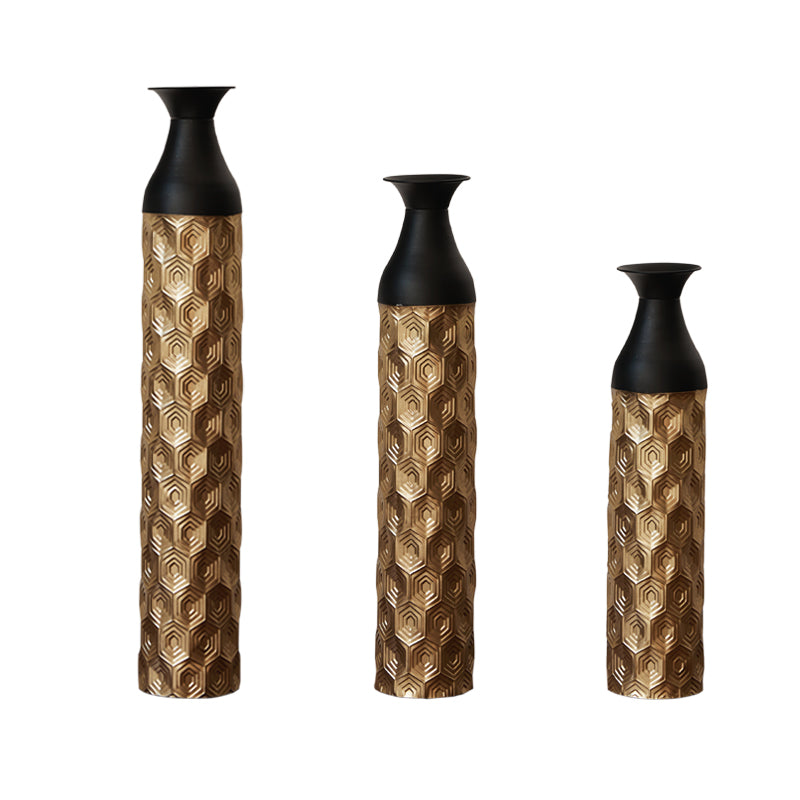 Tall gold hexagonal vase with black neck