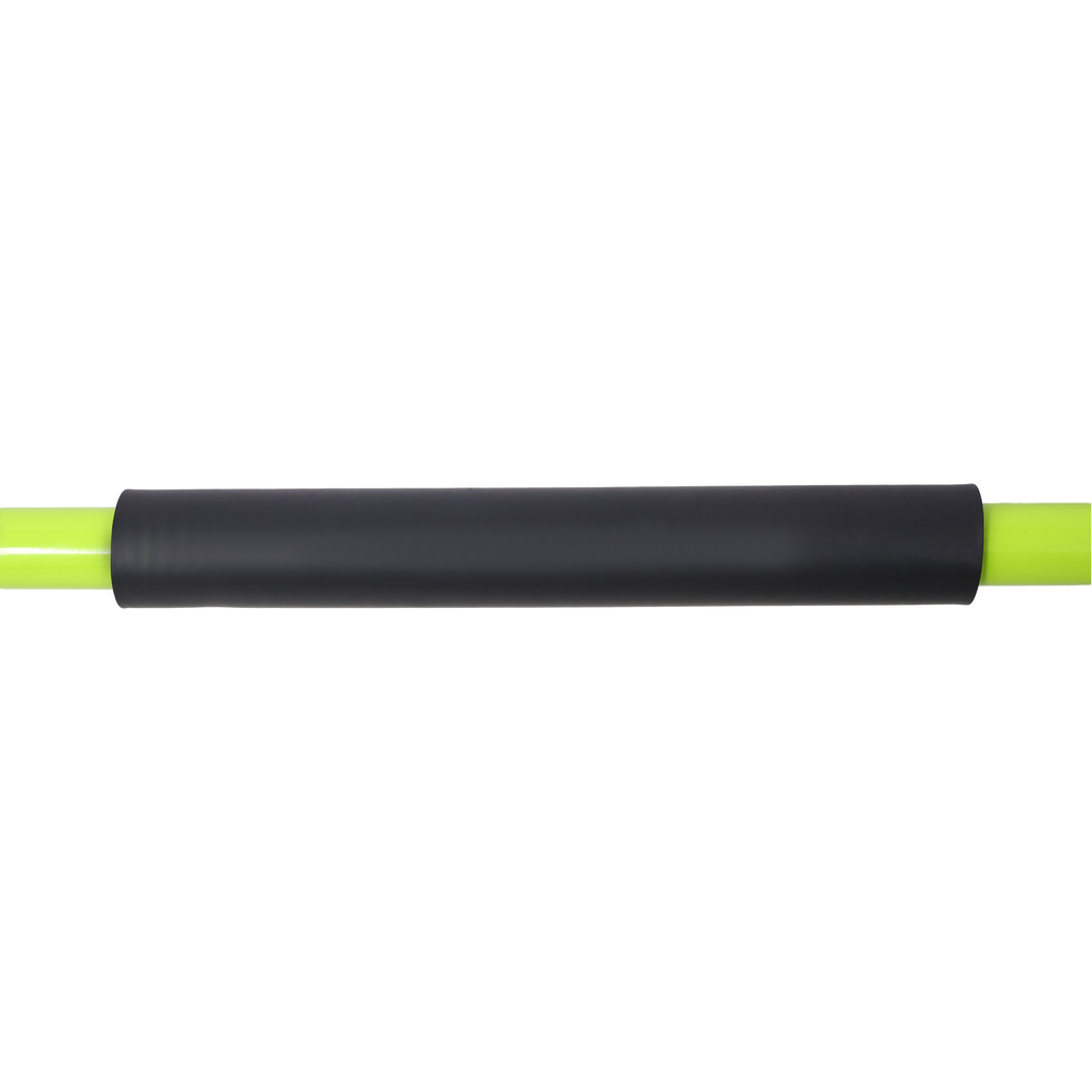 Black padded grip on a lime green fitness bar