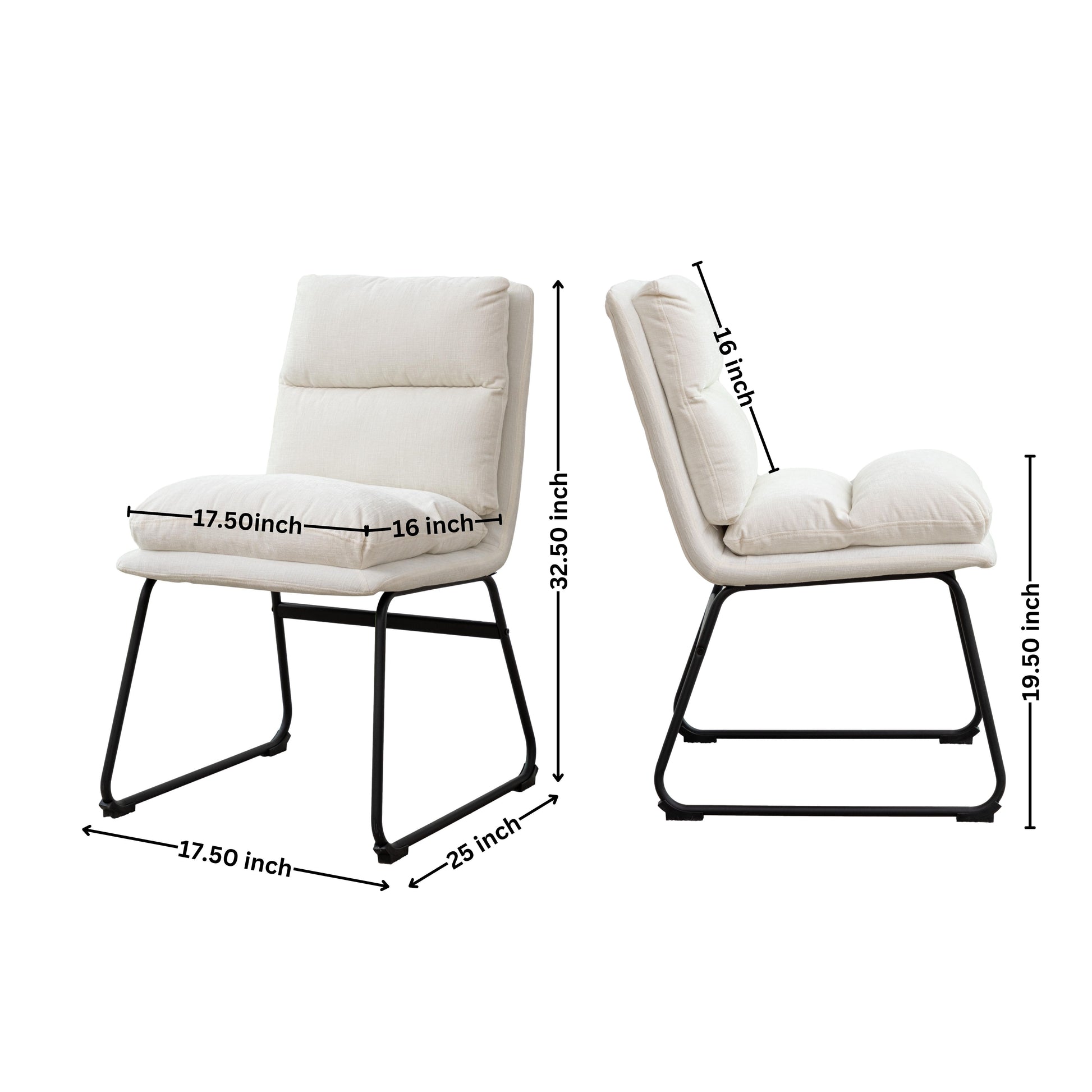 Cream fabric accent chair with plush cushions and black metal legs perfect for living rooms