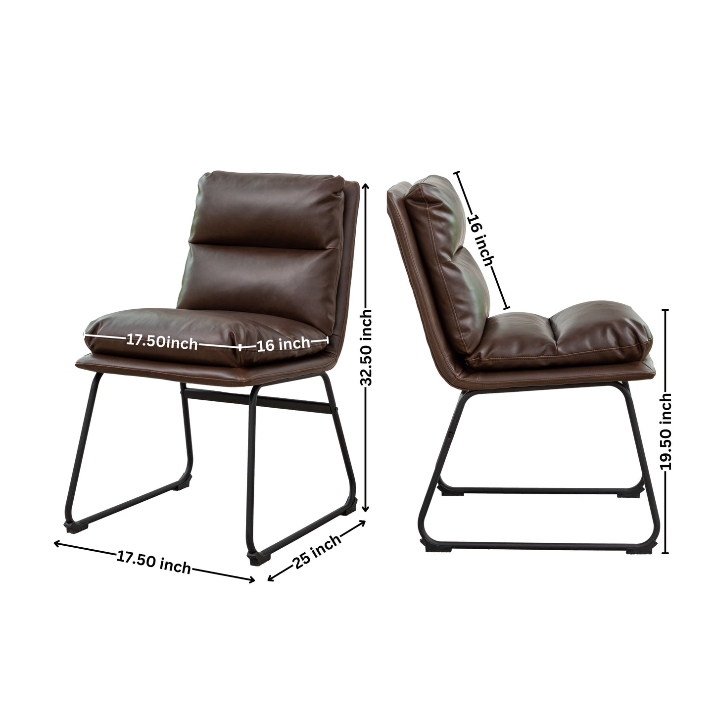 Padded brown faux leather accent chair with black metal legs  H