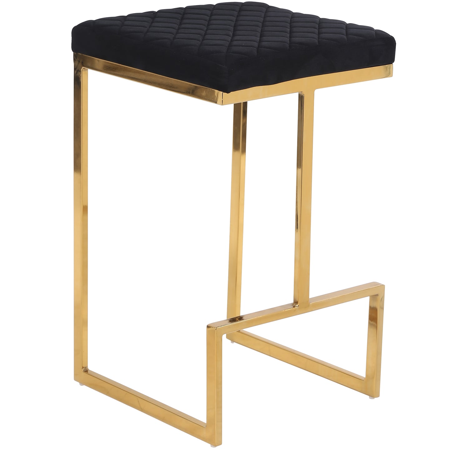 Black velvet bar stool with quilted seat and gold metal frame