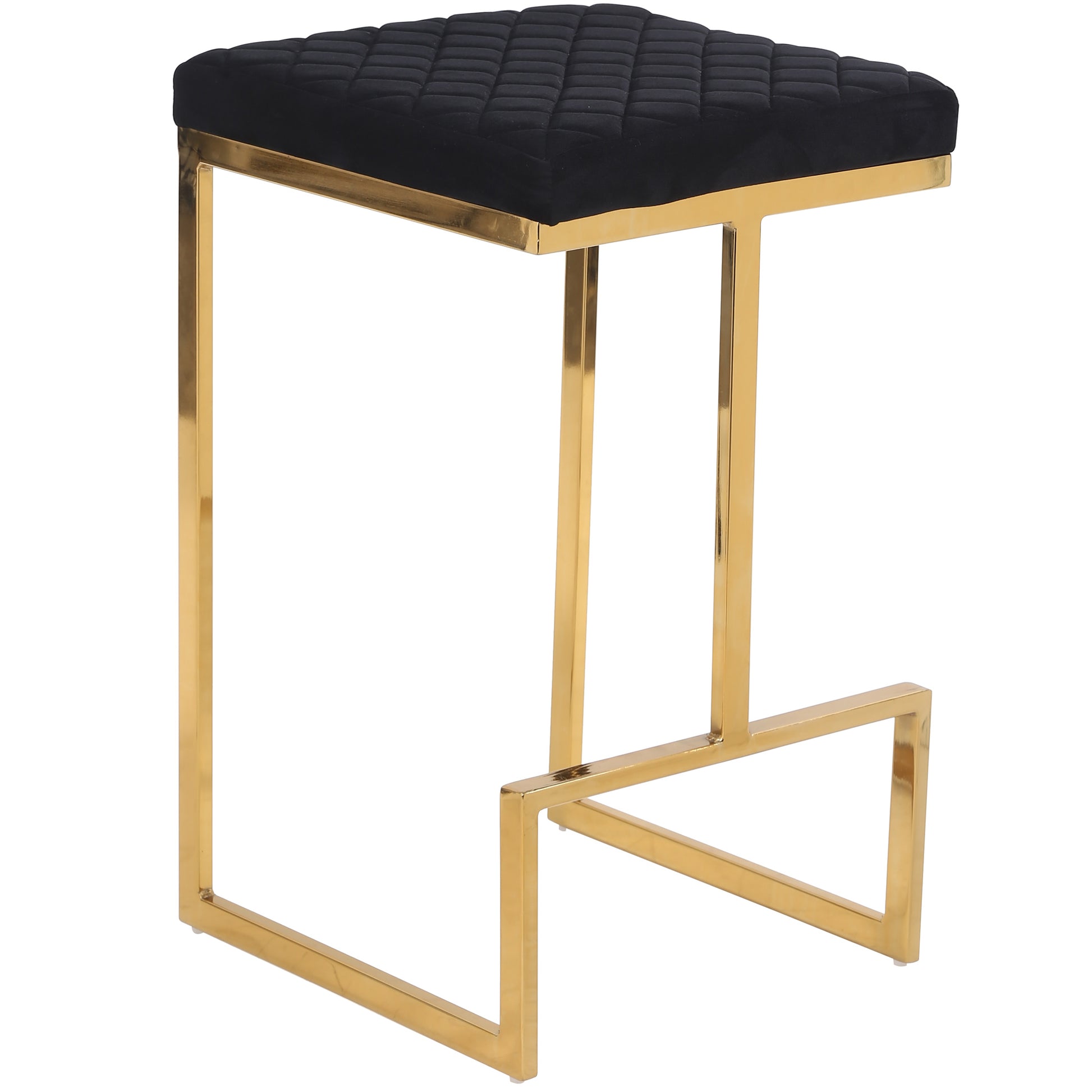 Black velvet bar stool with quilted seat and gold metal frame