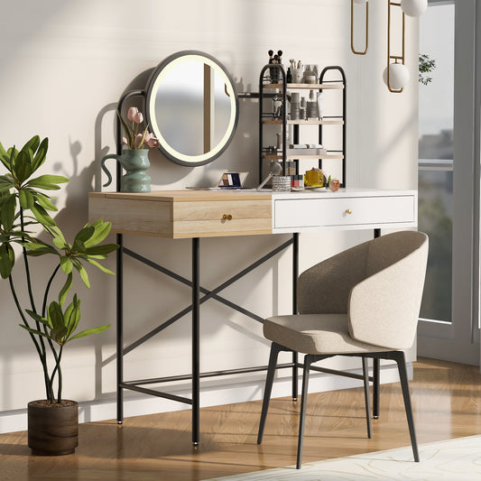 TREATLIFE HOME 40" Makeup Vanity Desk with Lighted Mirror, Wireless Charging Station, Ample Storage, and Elegant Design, White