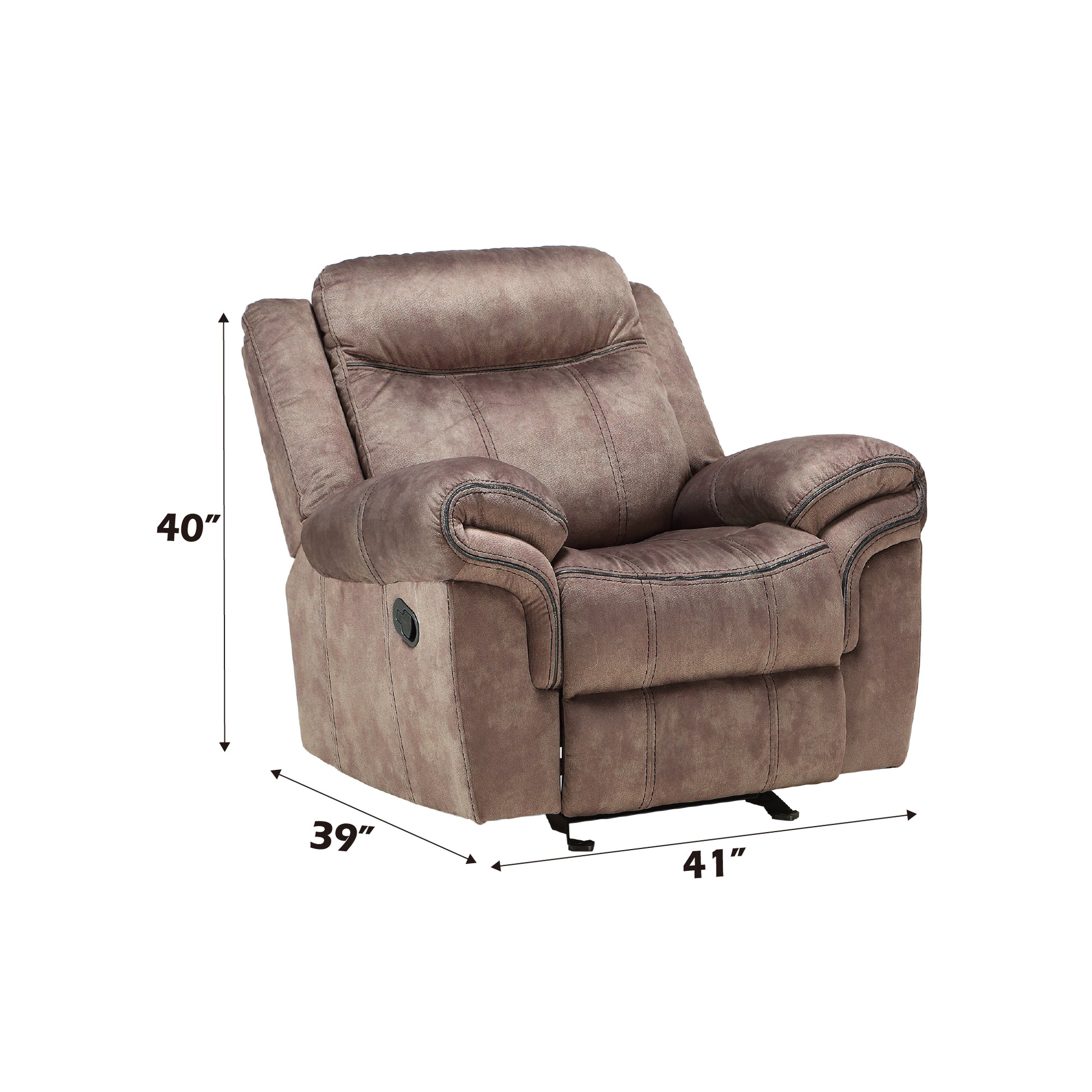 Comfortable brown fabric recliner chair with contrast stitching  height