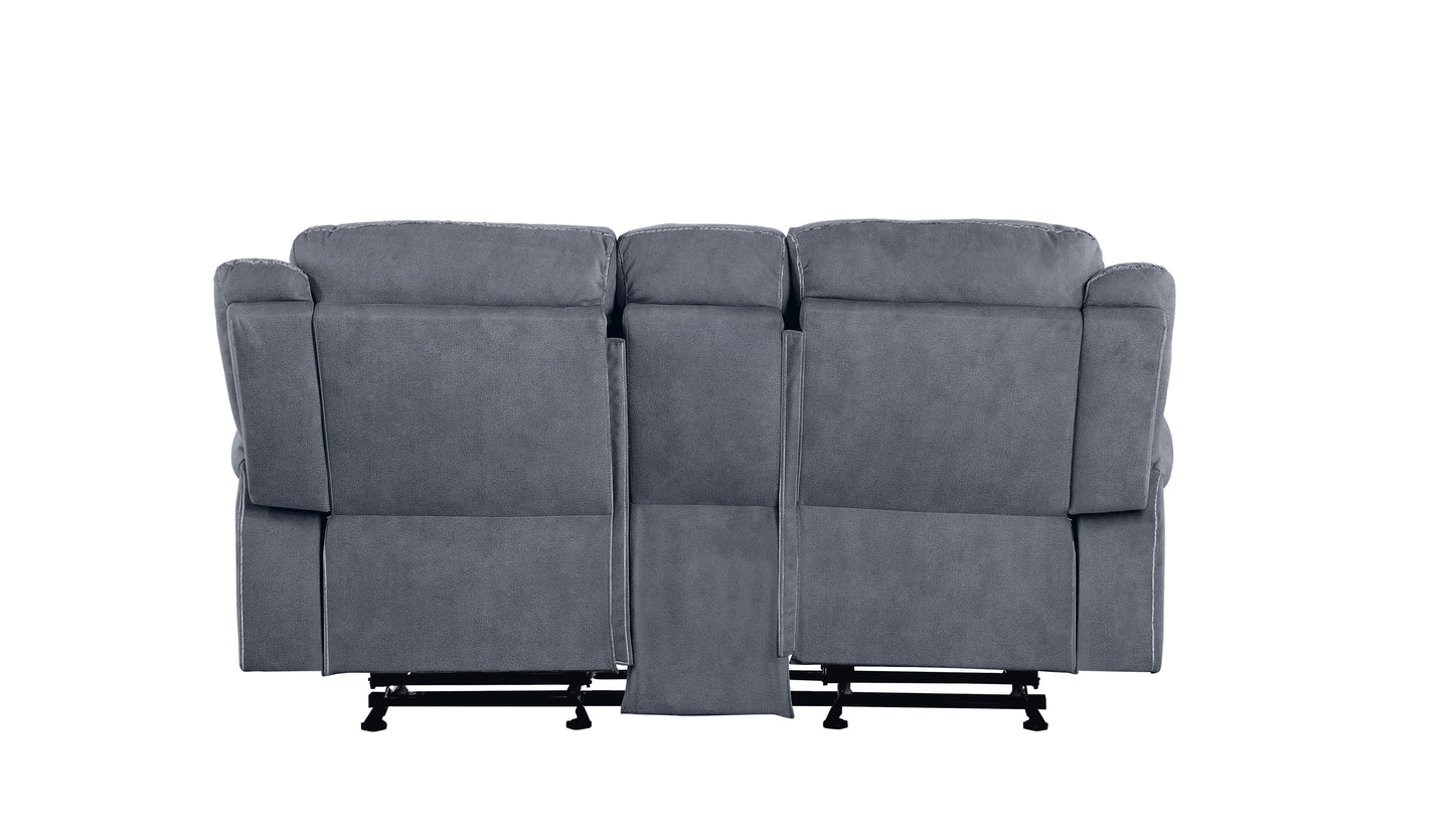 Gray fabric threeseat recliner sofa back view comfortable living room furniture