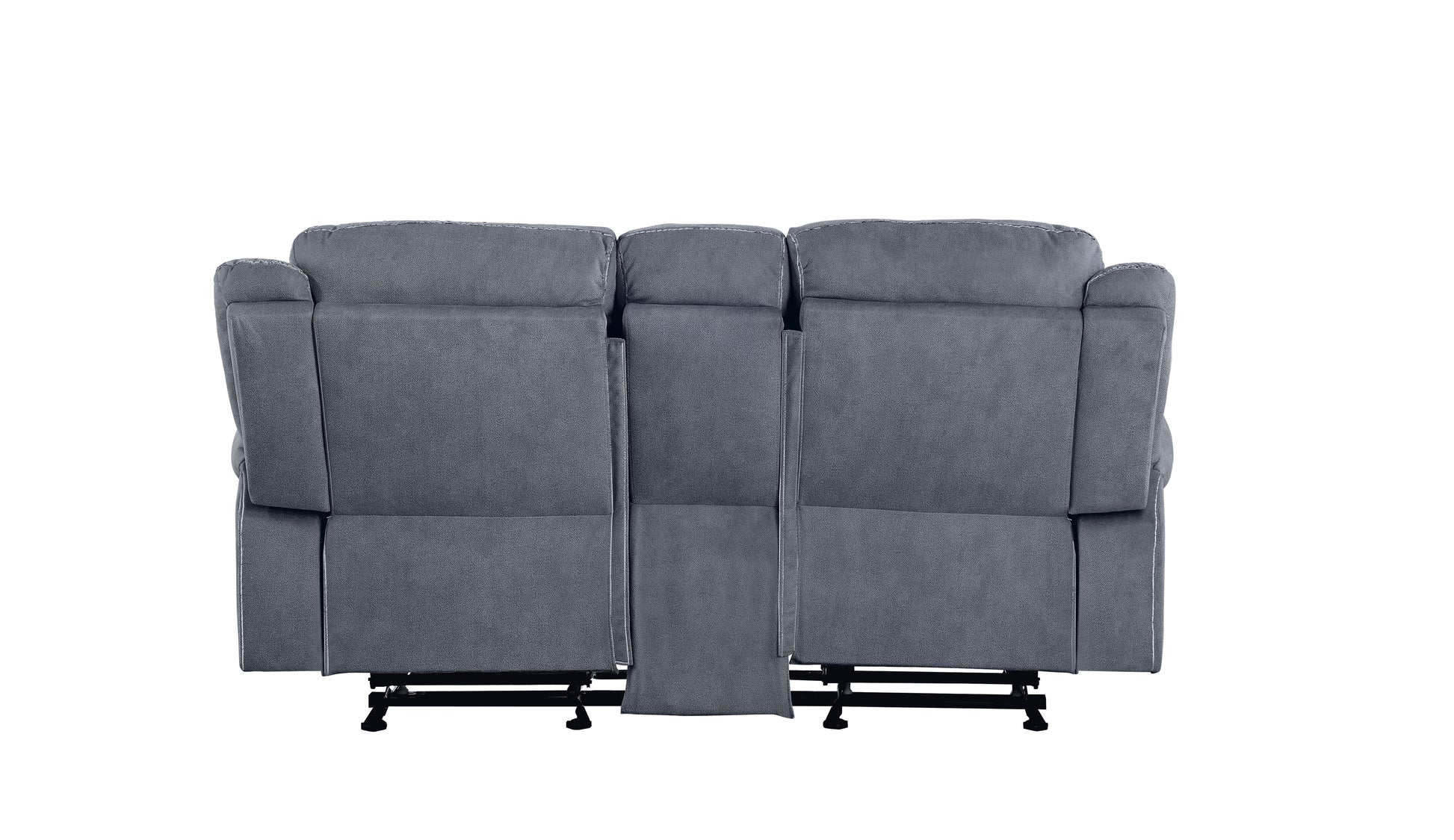 Gray fabric threeseat recliner sofa back view comfortable living room furniture