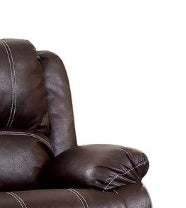 Brown faux leather recliner armrest with white contrast stitching