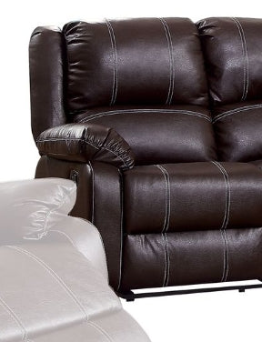 Dark brown leather reclining sofa with white contrast stitching