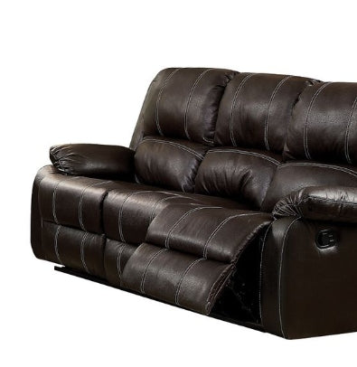 Dark brown leather reclining sofa with white stitching detail comfort for living room