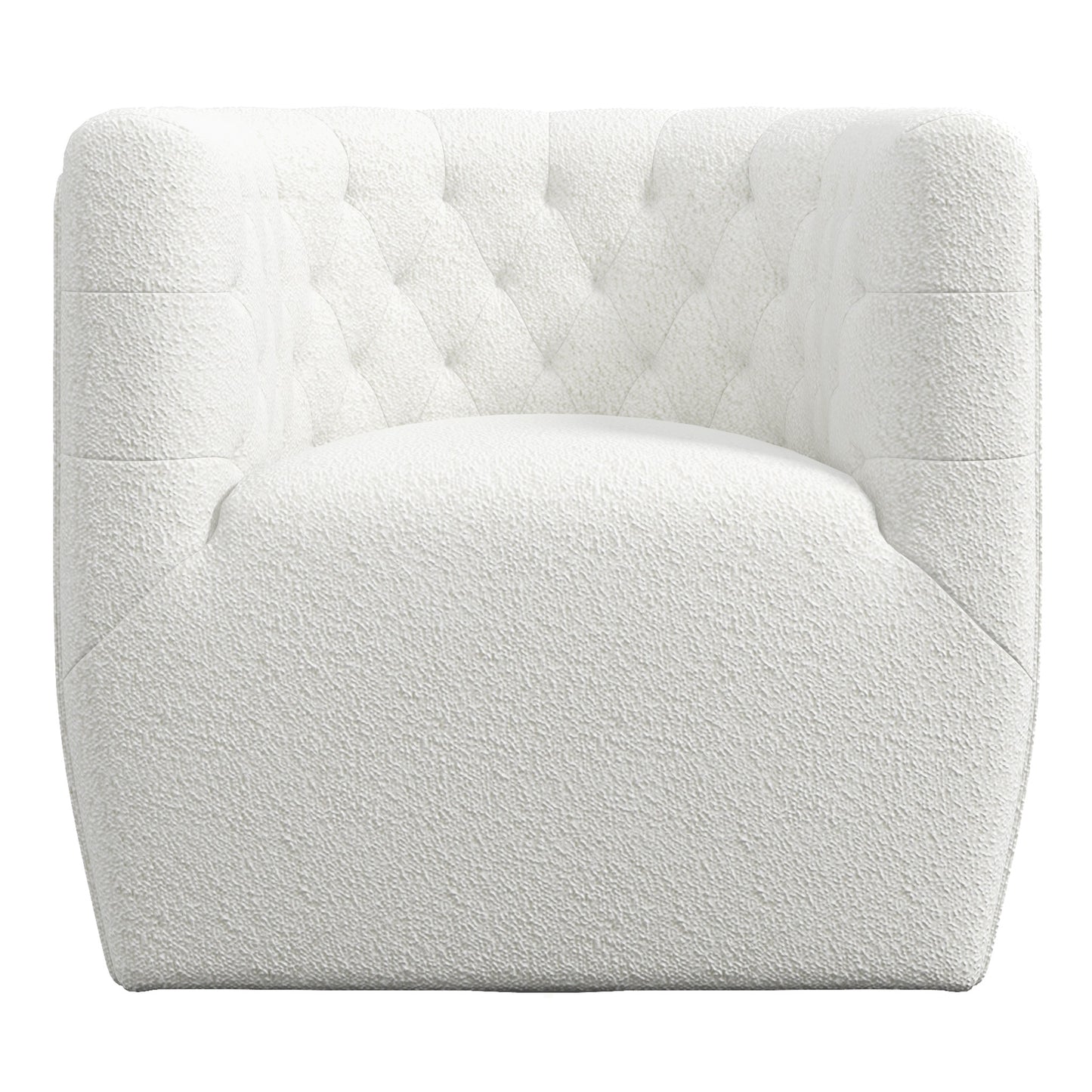 Cozy white boucl armchair with diamond tufting on the backrest
