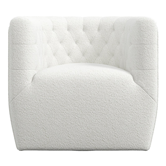 Cozy white boucl armchair with diamond tufting on the backrest