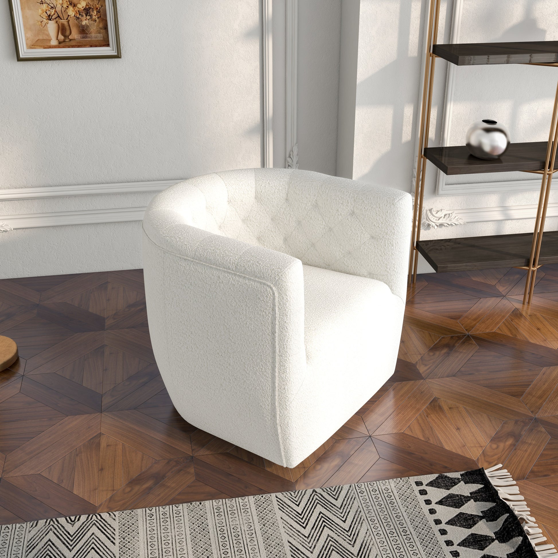 Plush white boucle armchair with tufted back a cozy accent chair