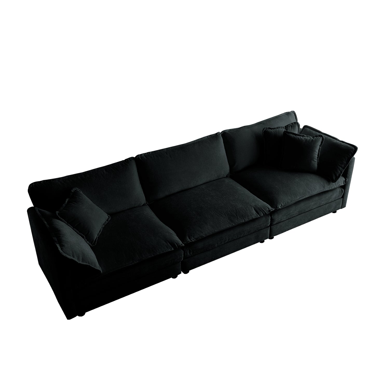 Plush black sectional sofa with deep seats and multiple throw pillows perfect for modern living rooms