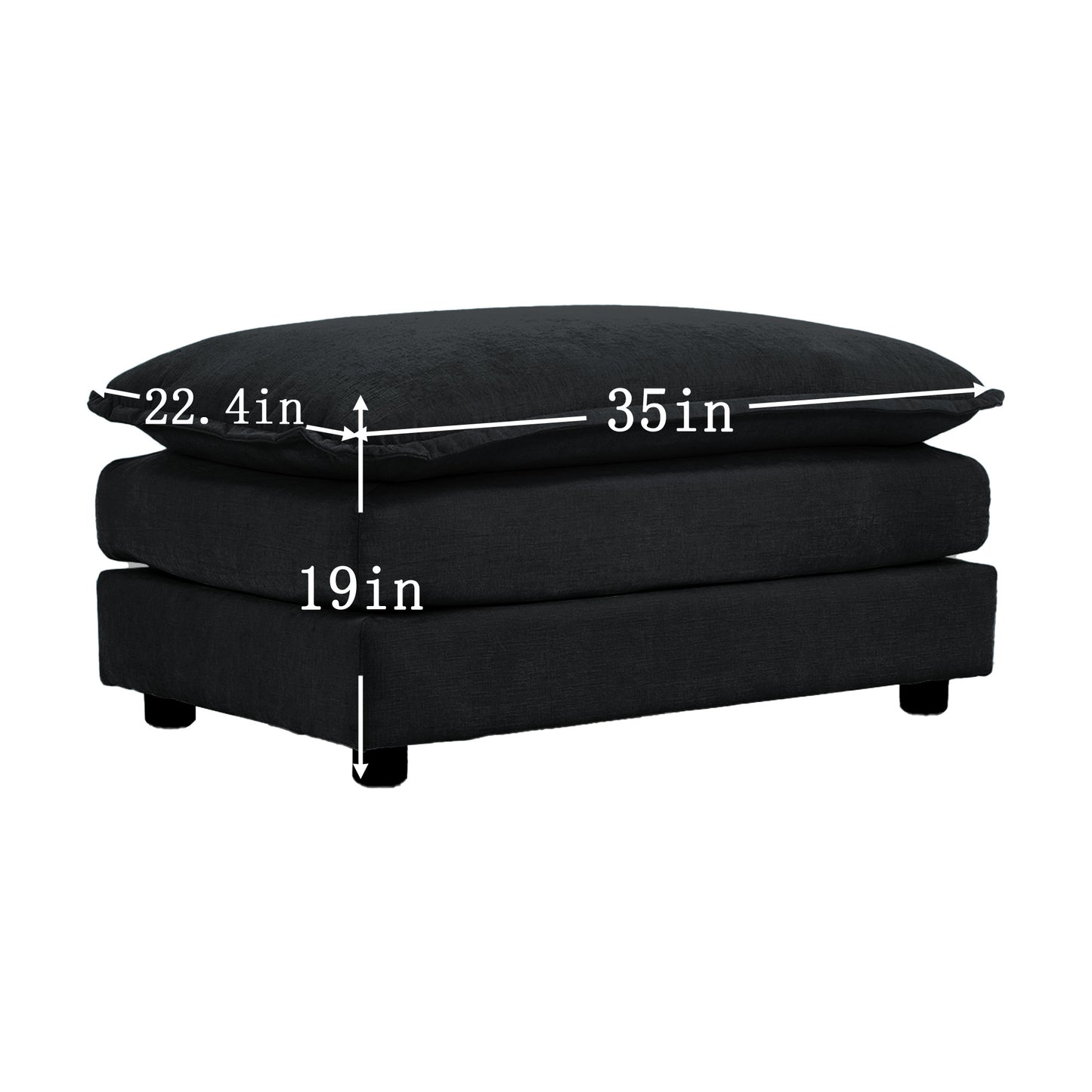 Black upholstered ottoman in x in in height