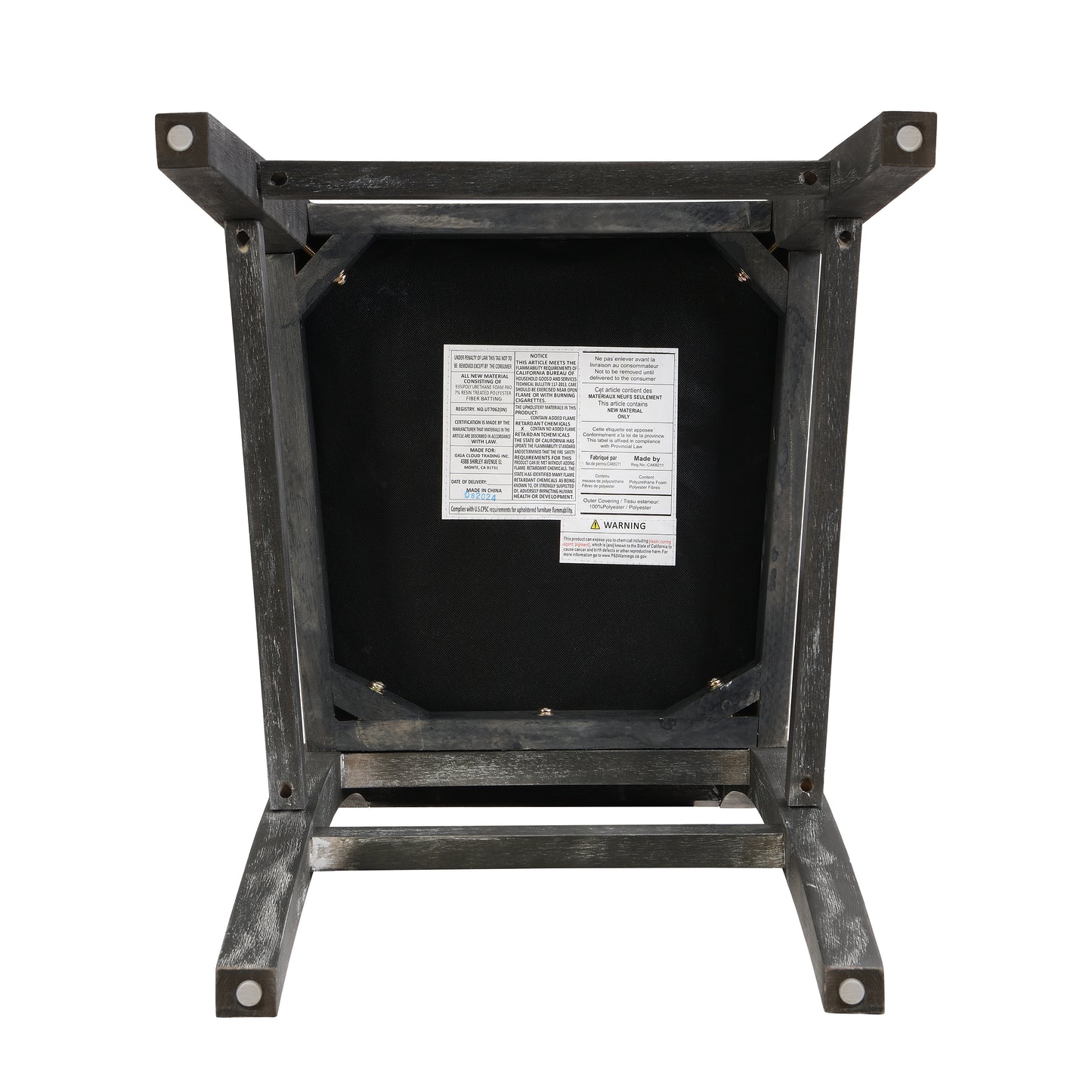 Distressed charcoal wooden dining chair base with floor protector pads