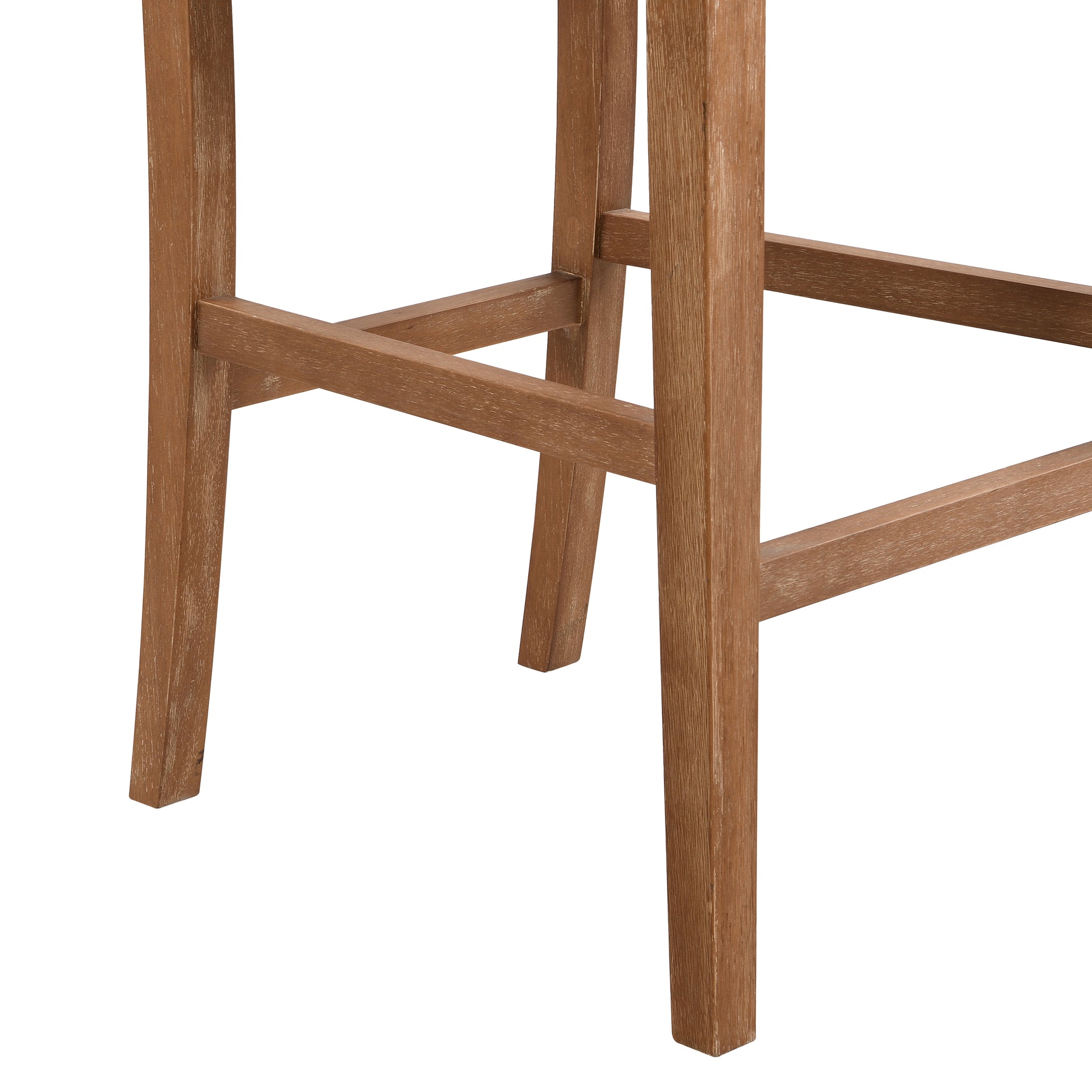 Closeup of sturdy wooden bar stool legs with a natural wood grain texture