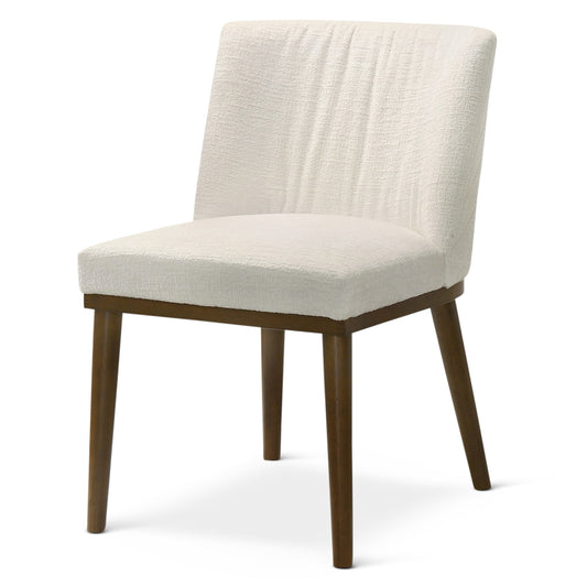 Cream upholstered dining chair with tapered wood legs modern design