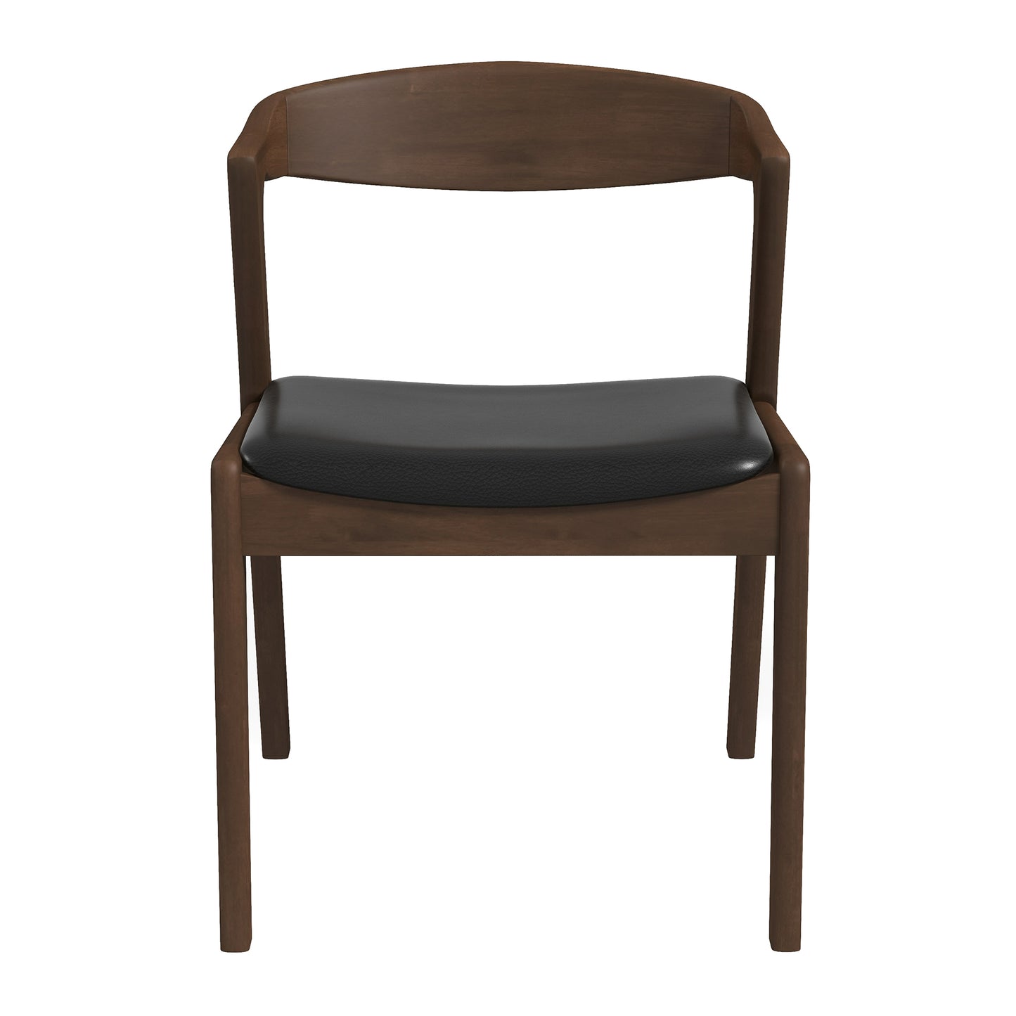 Modern wooden dining chair with black faux leather seat