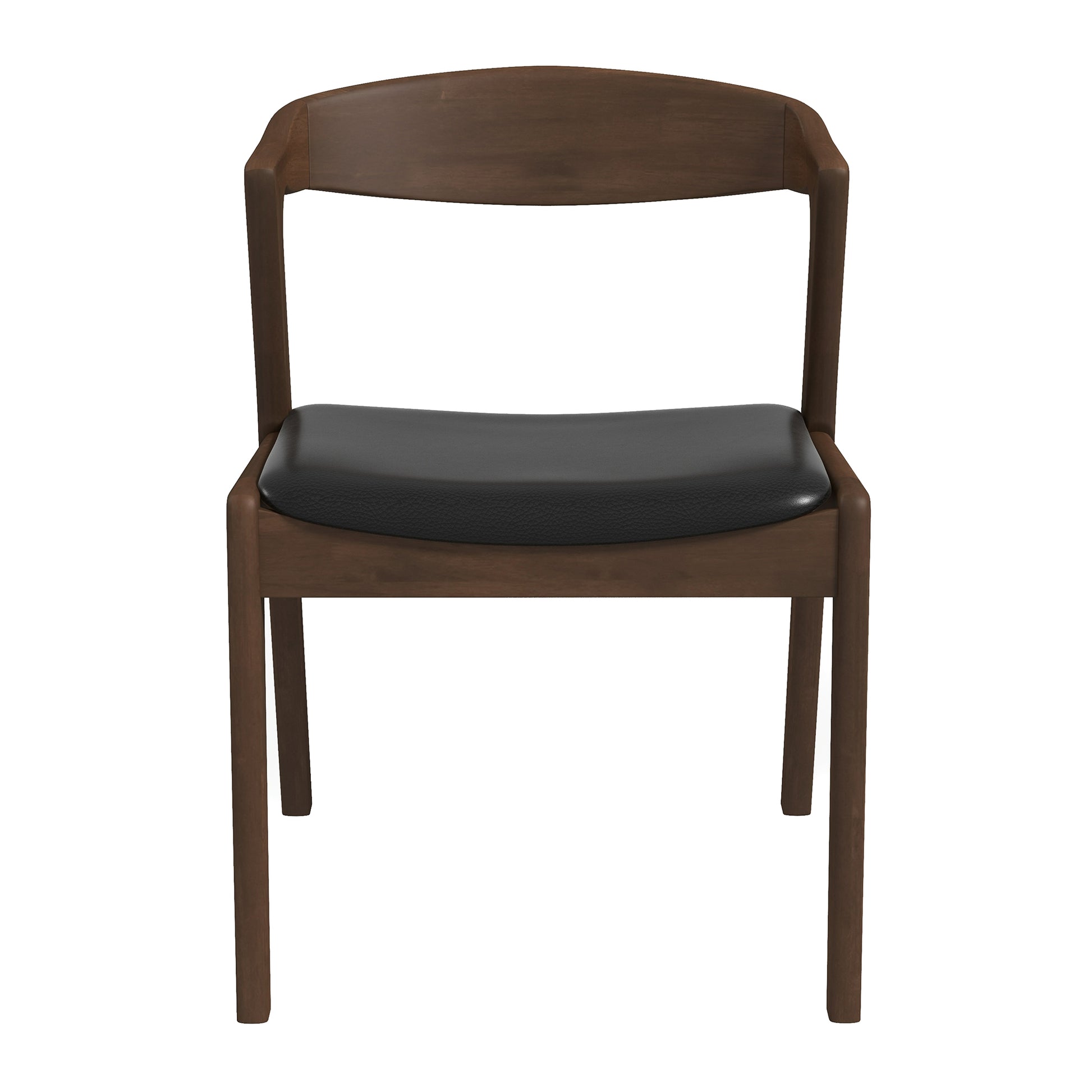 Modern wooden dining chair with black faux leather seat