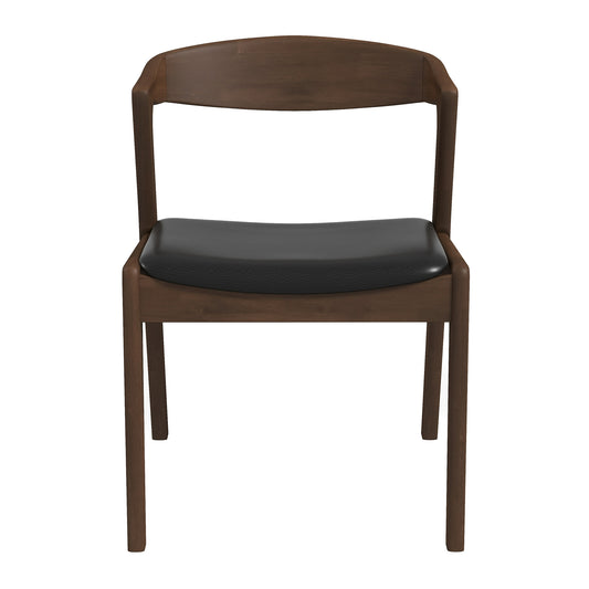 Modern wooden dining chair with black faux leather seat