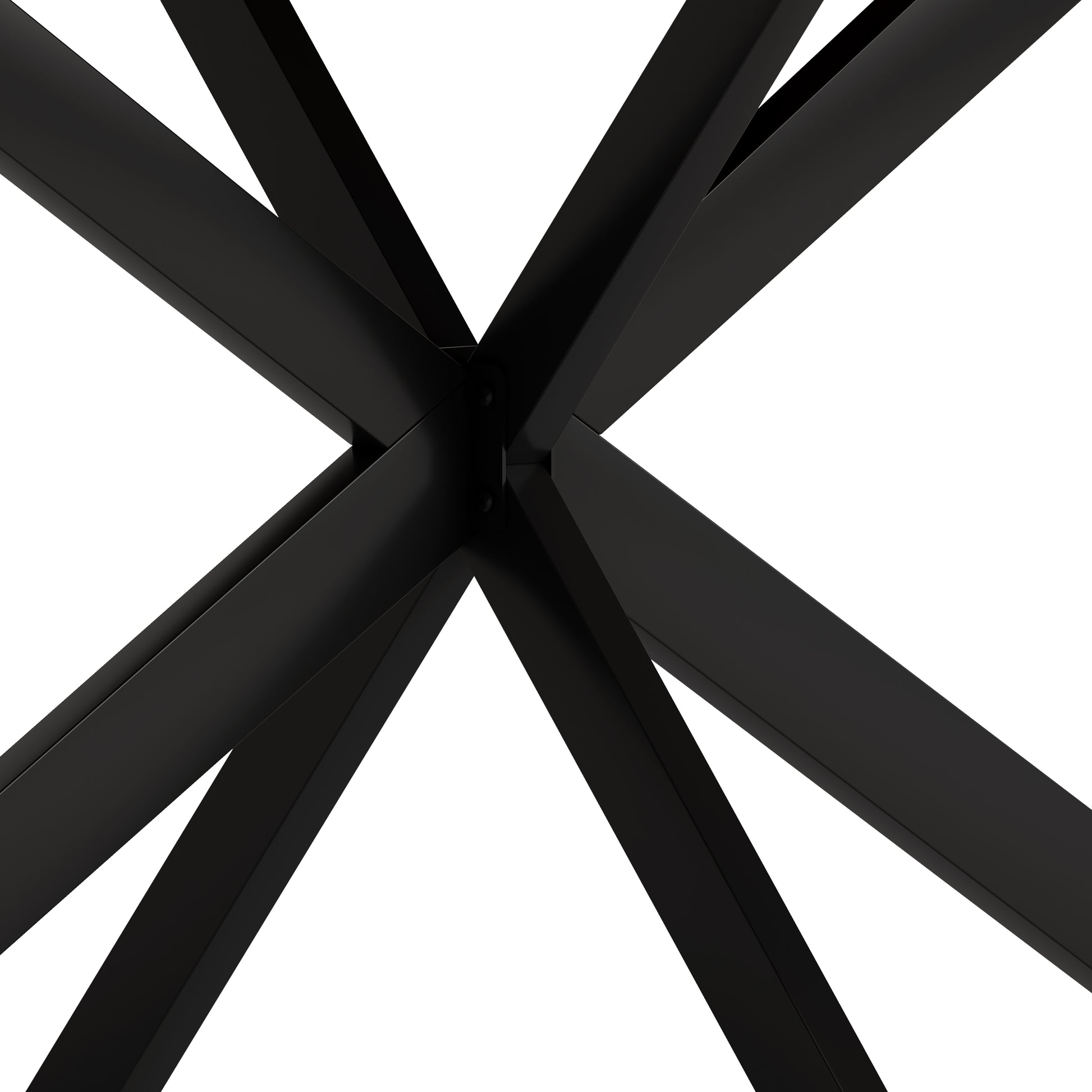 Closeup of black metal spider leg table base modern furniture design