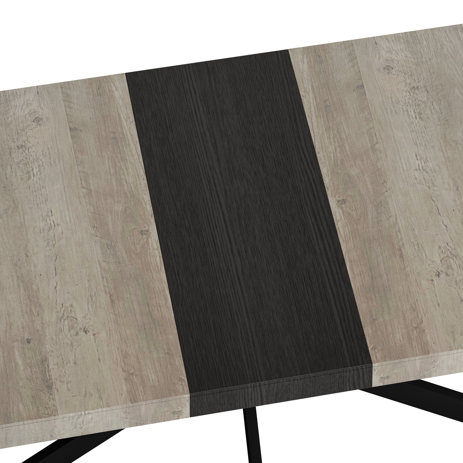Modern dining table with light wood and dark wood veneer top