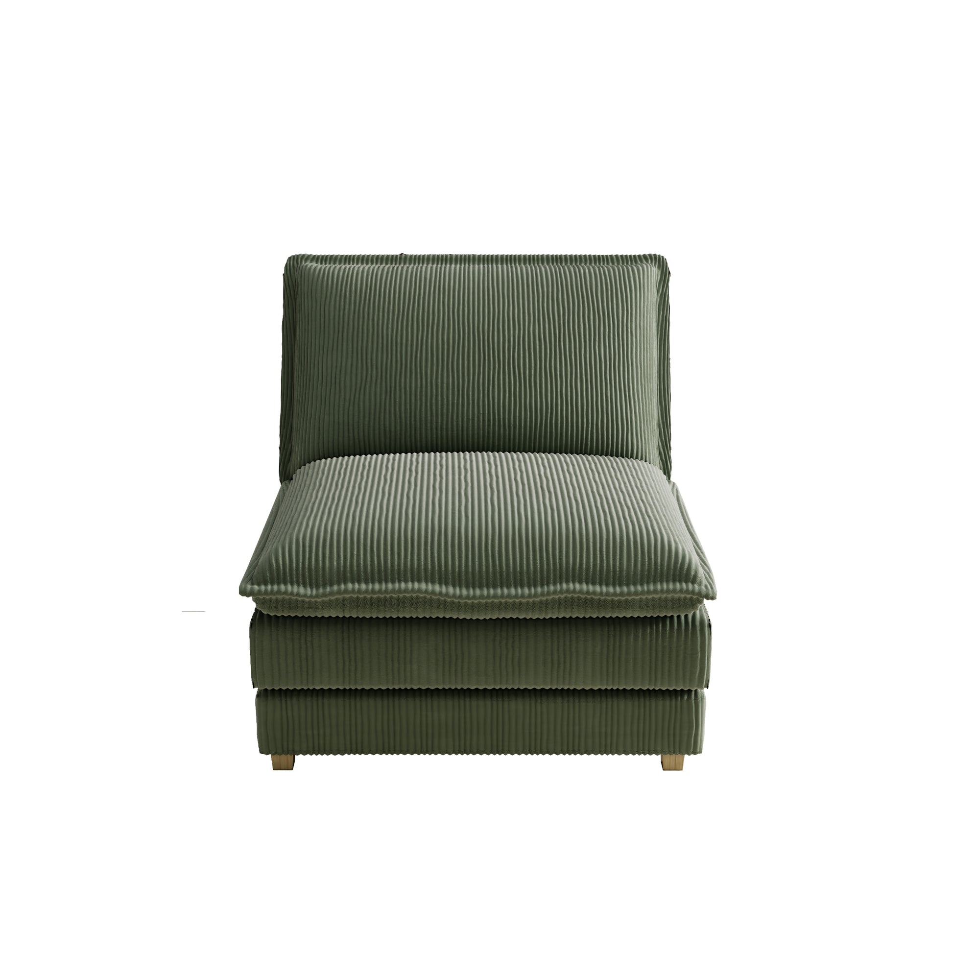 Cozy green corduroy modular armchair with plush seating and vertical ribbing