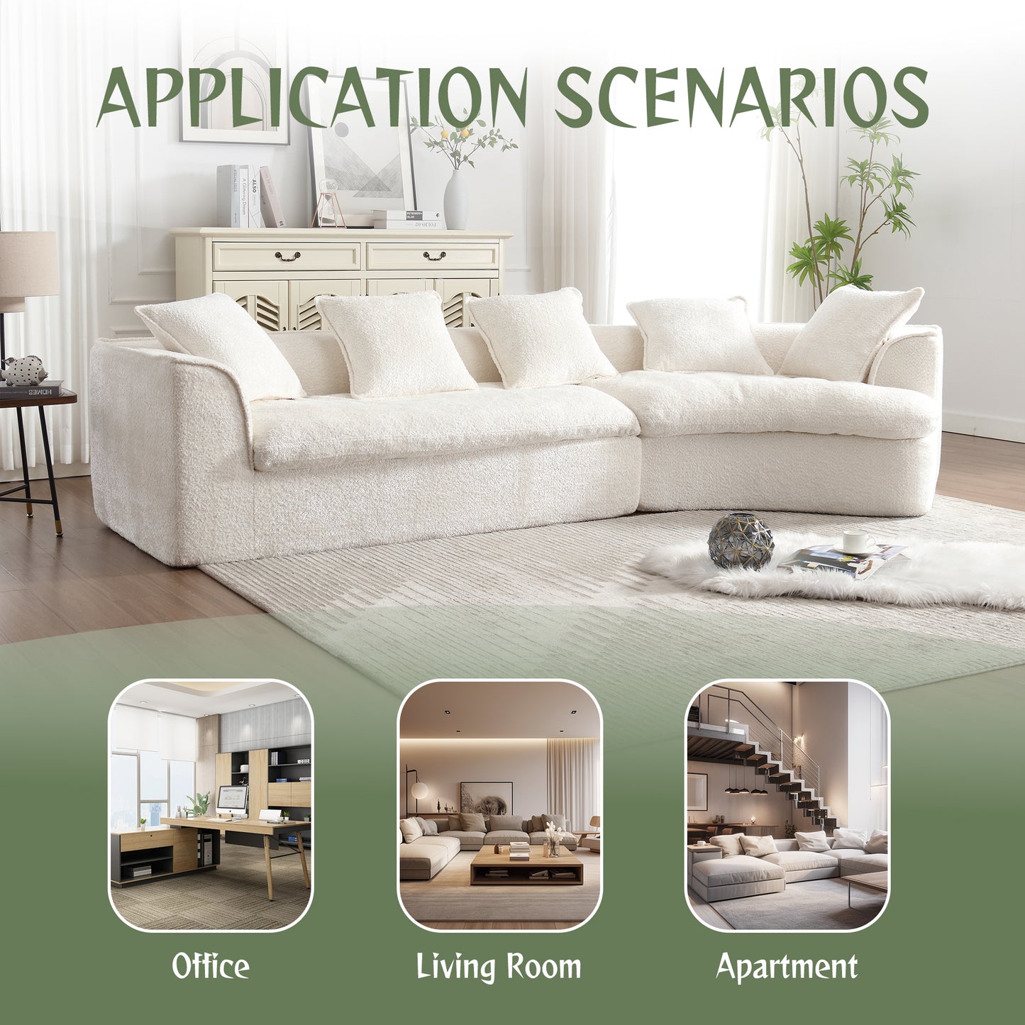 Plush white sectional sofa with soft cushions ideal for a cozy living room setup