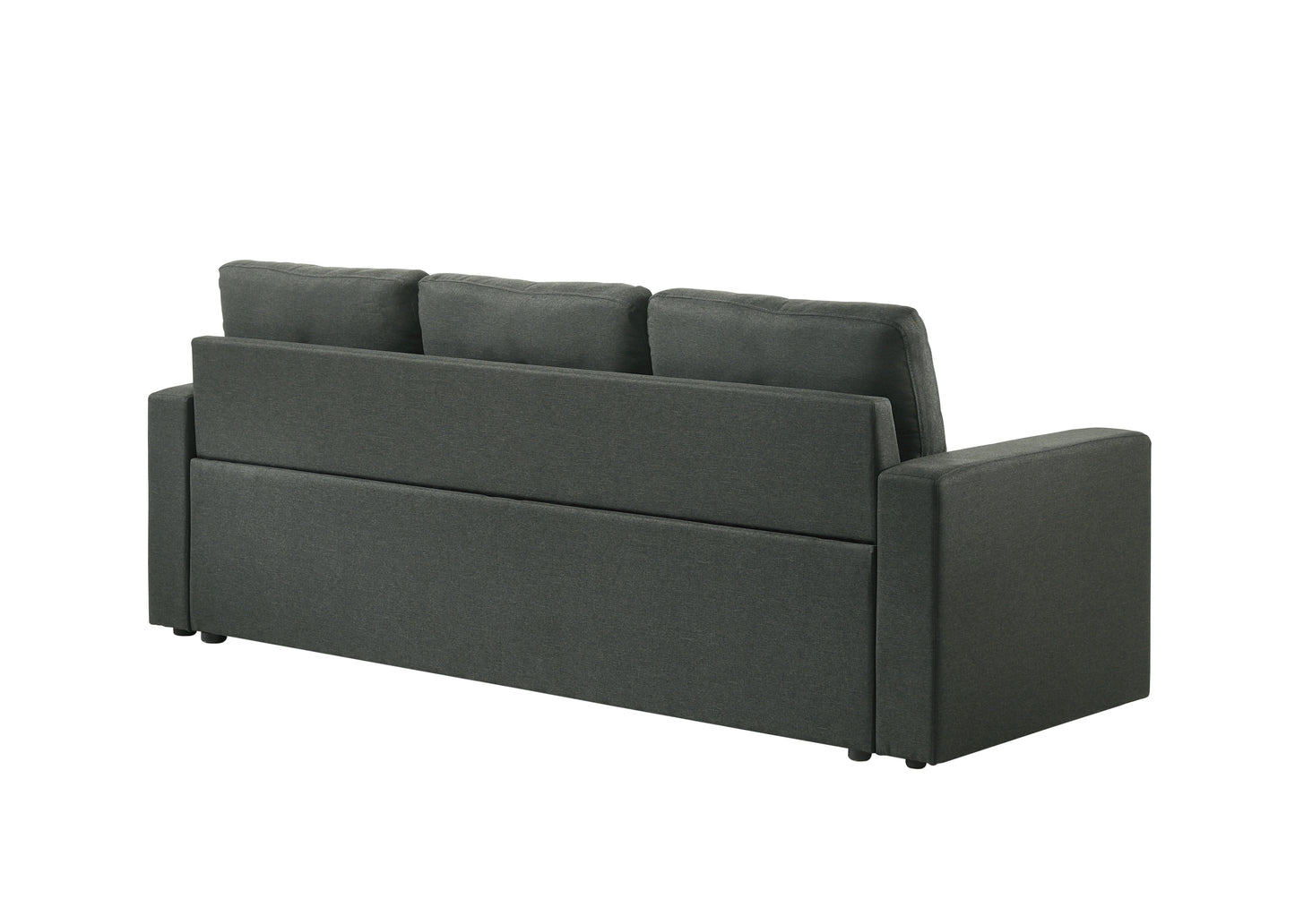 Dark gray fabric sofa with tufted back cushions perfect for modern living rooms