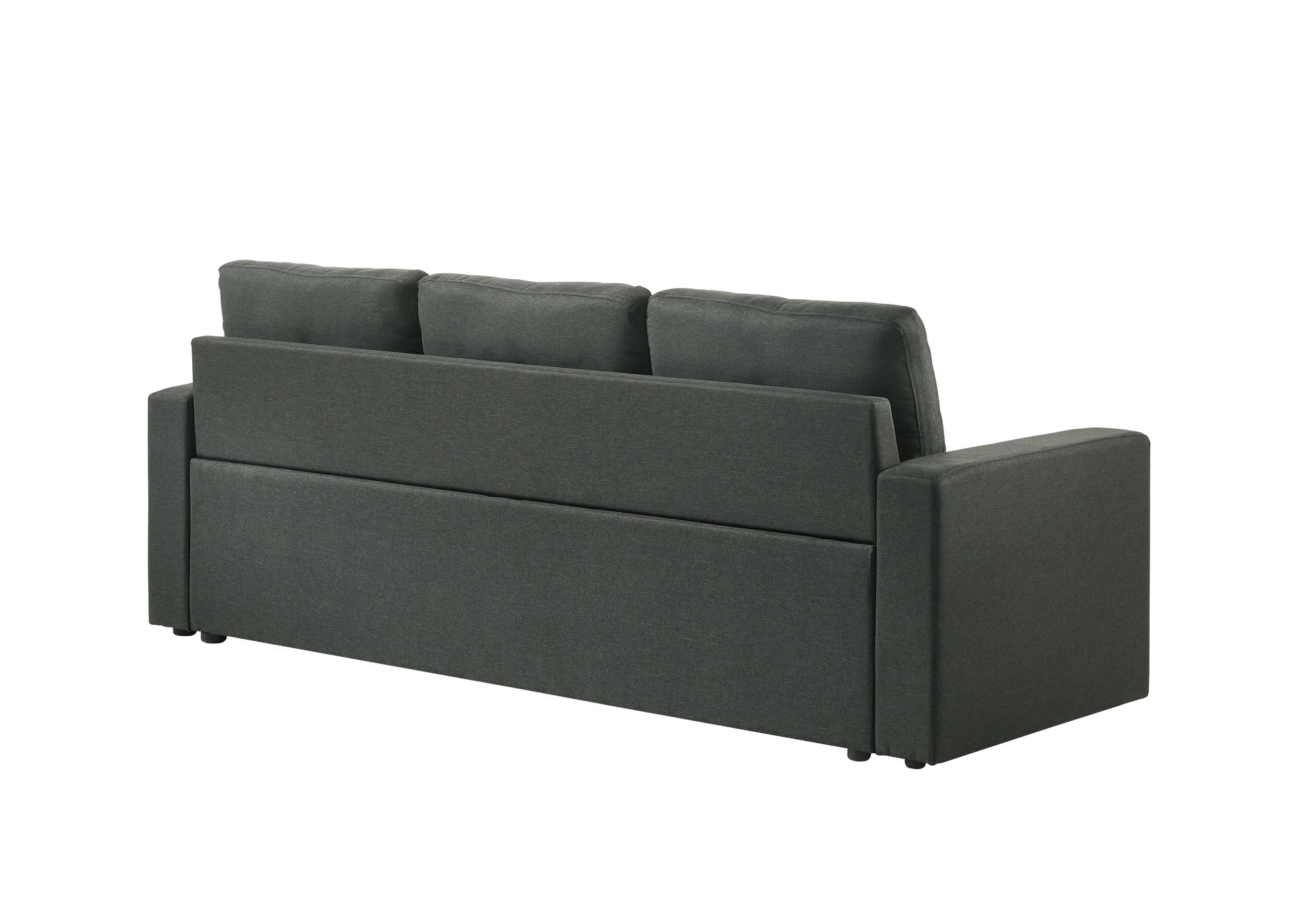Dark gray fabric sofa with tufted back cushions perfect for modern living rooms