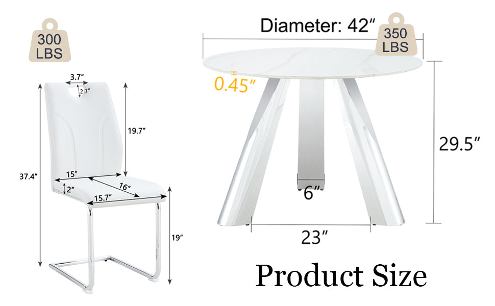 White dining chair with chrome cantilever base  inches high