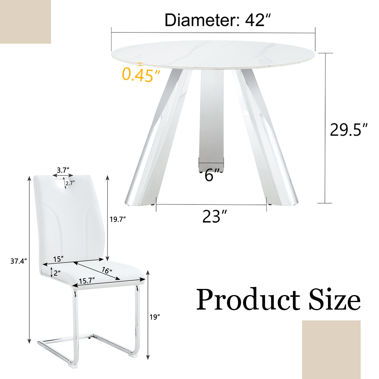White faux leather dining chair with chrome sled base